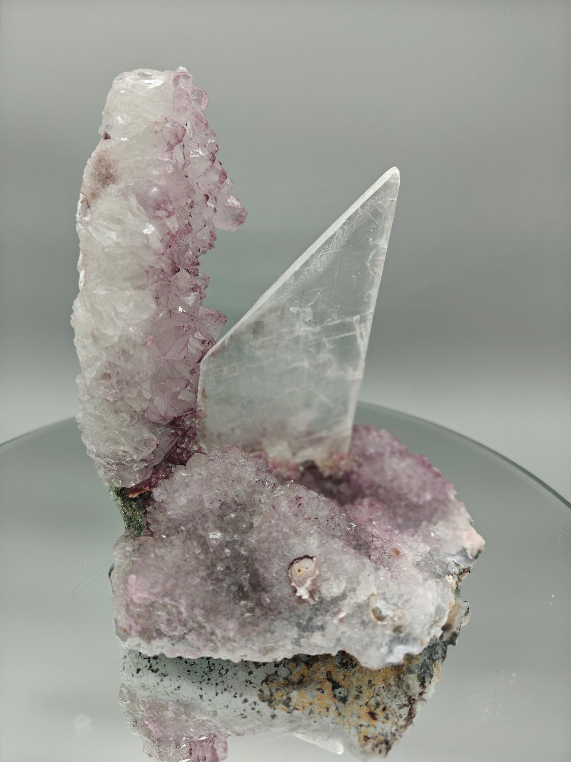 Zeolite Amethyst Flower with Selenite Sculpture - Brazilian Crystal Specimen - Natural Mineral Display - 6.5in Tall Statement Piece Crystal Hoarder