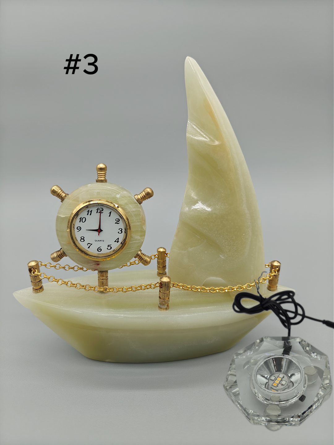 Onyx Sailboat Clock - Nautical Desk Decor, Luxury Crystal Timepiece with Optional light up base Crystal Hoarder