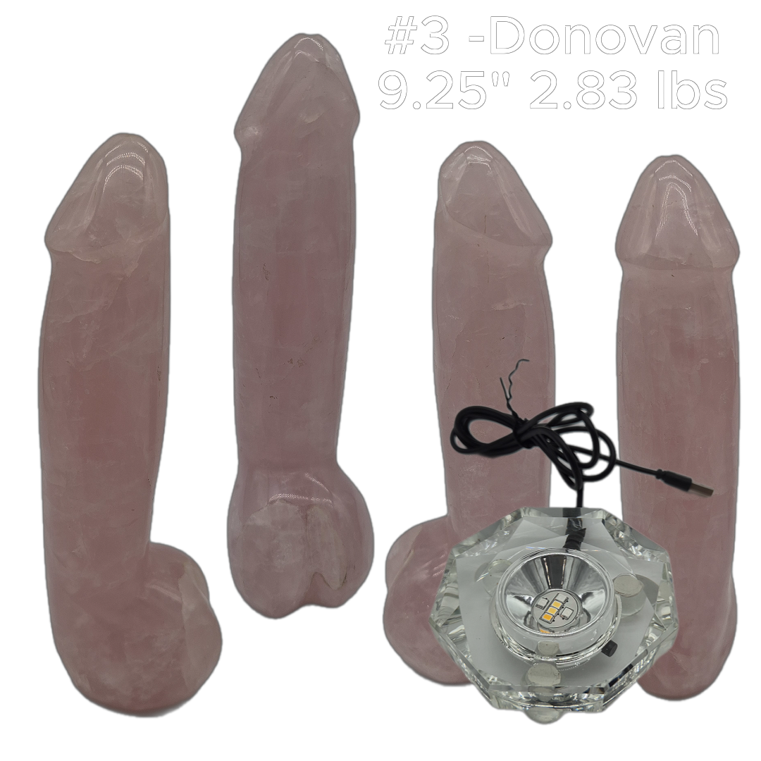 Rose Quartz Penis Sculptures - “The D Collection” - Carved Crystal Art, 6 Unique Sizes, Optional LED Display Stand Crystal Hoarder