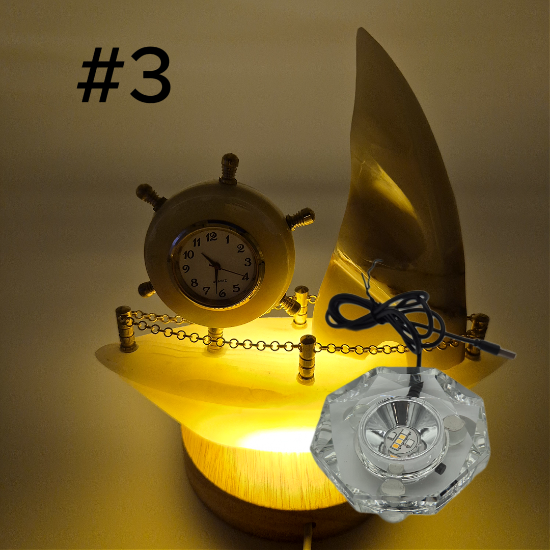 Onyx Sailboat Clock - Nautical Desk Decor - Luxury Crystal Clock - Optional Light-Up Base Crystal Hoarder