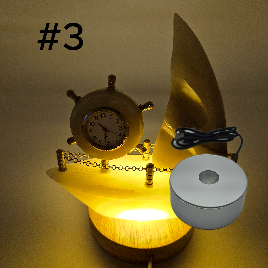 Onyx Sailboat Clock - Nautical Desk Decor - Luxury Crystal Clock - Optional Light-Up Base Crystal Hoarder