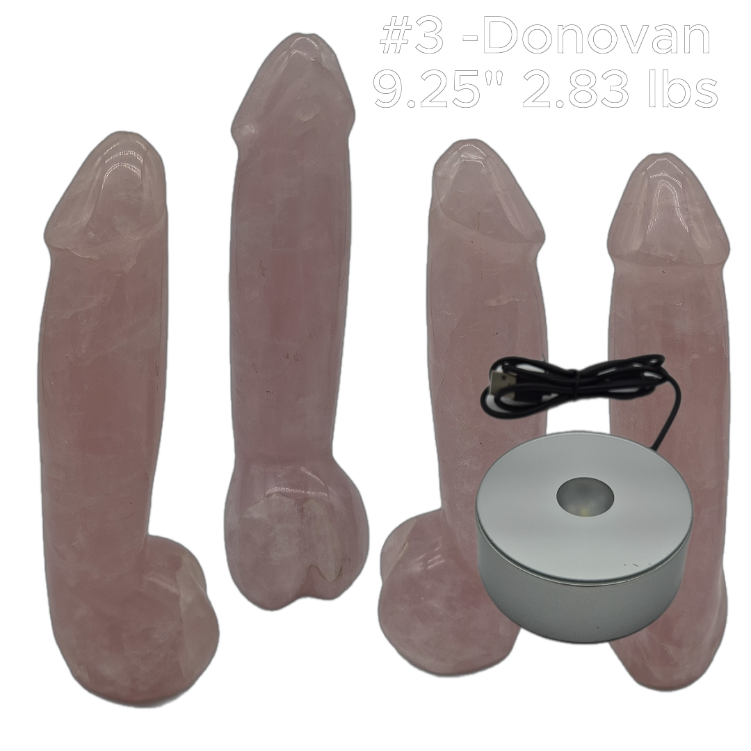 Rose Quartz Penis Sculptures - “The D Collection” - Carved Crystal Art, 6 Unique Sizes, Optional LED Display Stand Crystal Hoarder