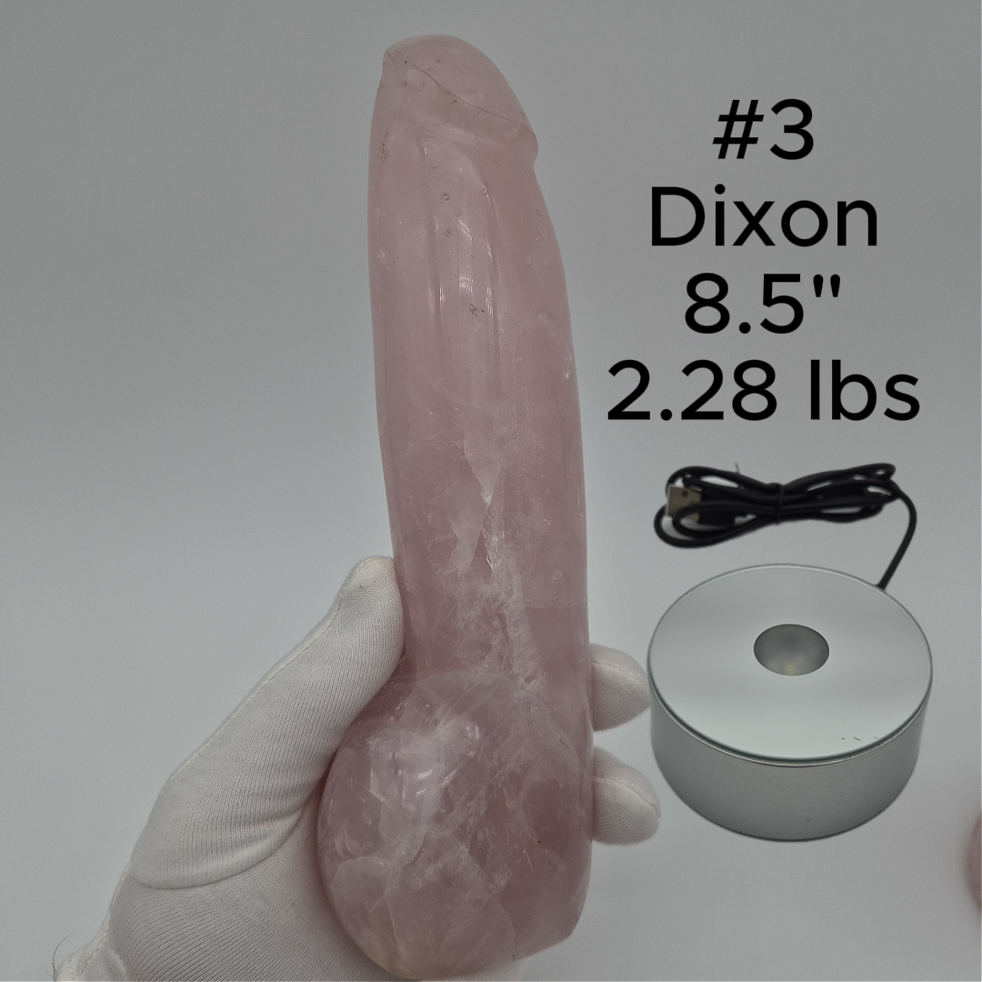 Rose Quartz Penis Sculpture - Unique Hand-Carved Crystal Art Optional LED Display Stand Crystal Hoarder