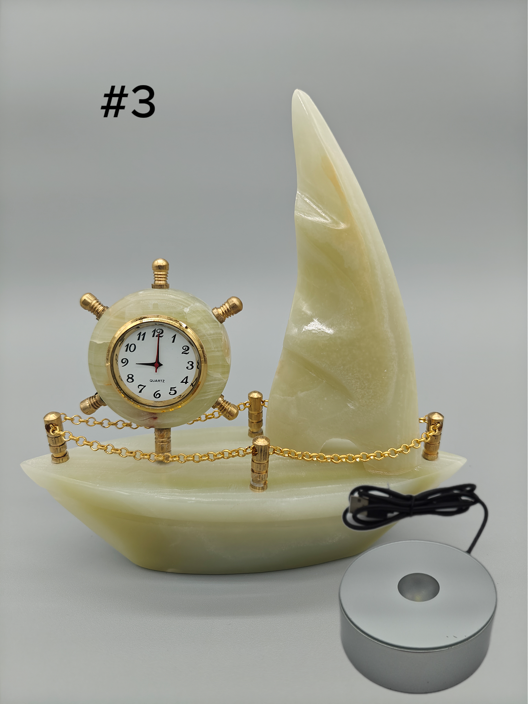 Onyx Sailboat Clock - Nautical Desk Decor, Luxury Crystal Timepiece with Optional light up base Crystal Hoarder