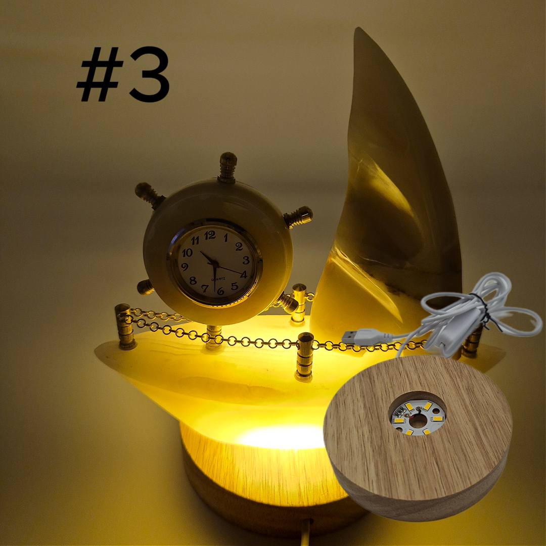 Onyx Sailboat Clock - Nautical Desk Decor - Luxury Crystal Clock - Optional Light-Up Base Crystal Hoarder