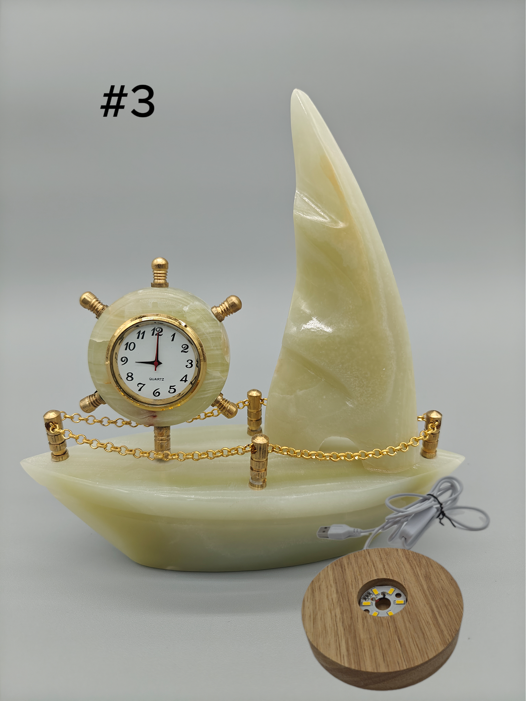 Onyx Sailboat Clock - Nautical Desk Decor, Luxury Crystal Timepiece with Optional light up base Crystal Hoarder