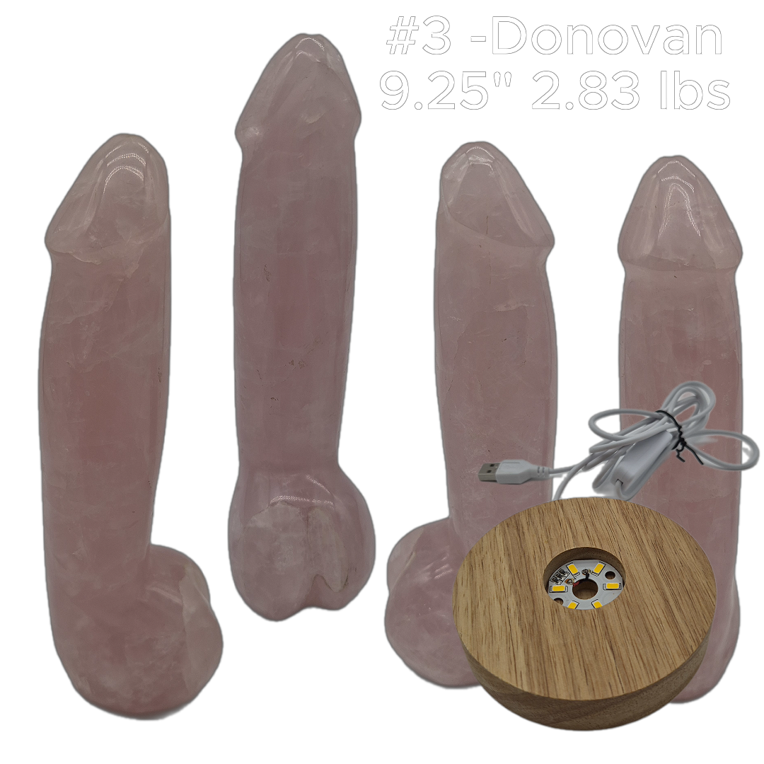 Rose Quartz Penis Sculptures - “The D Collection” - Carved Crystal Art, 6 Unique Sizes, Optional LED Display Stand Crystal Hoarder