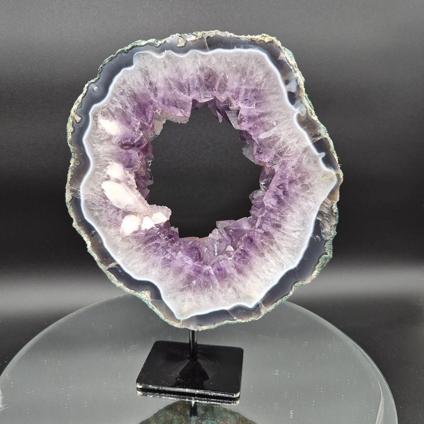 Super Rare AAA+ Amethyst Portal with UV Reactive Calcite Quartz Blue Agate Brazil 5.07 lbs 9.5x7.5x1.5 Collector Crystal Crystal Hoarder