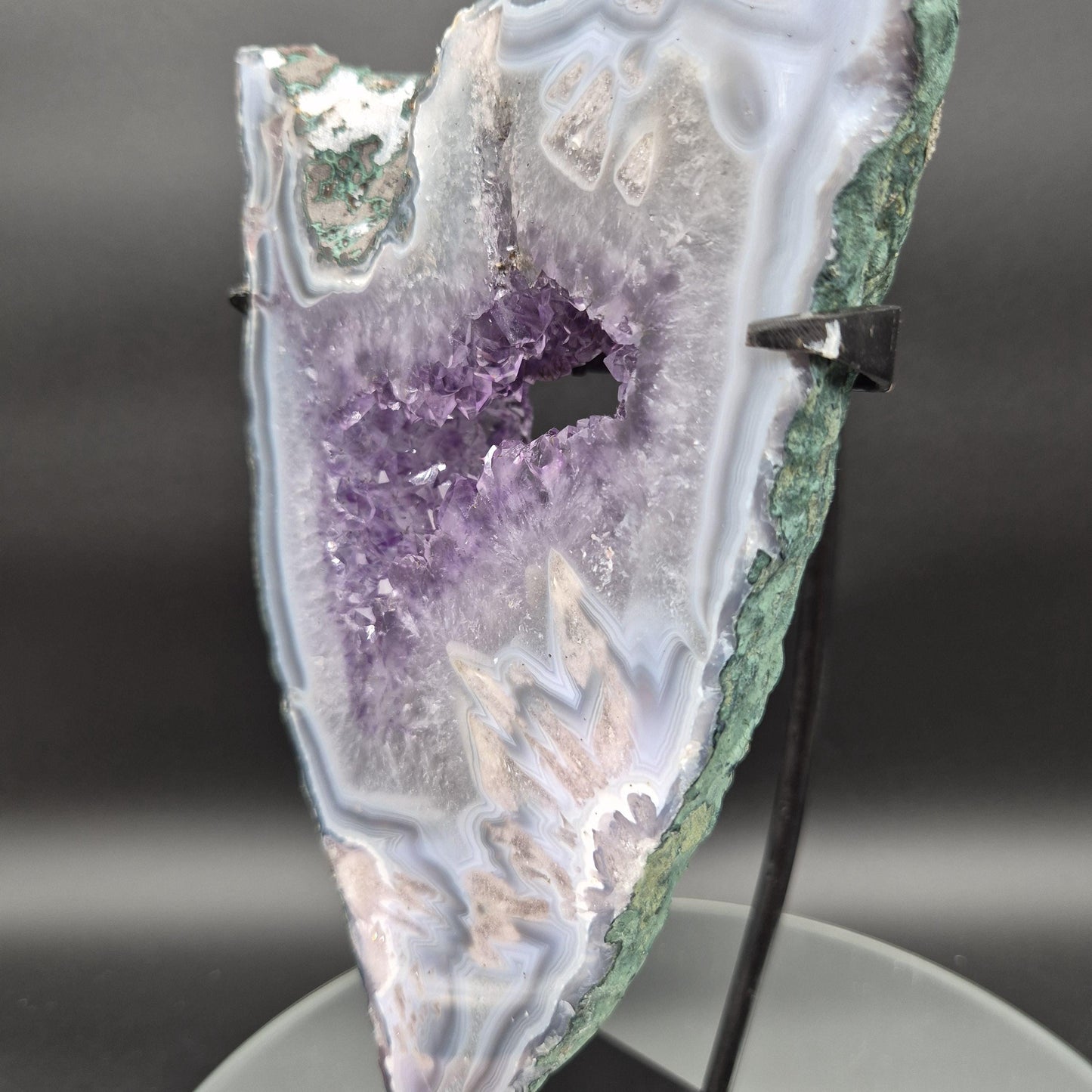 AAA+ Super Rare Amethyst with Blue Banded Agate Intertwined Calcite and Agate Flower Brazil 5.24 lb 11.5x4.5x1.5 Crystal Hoarder
