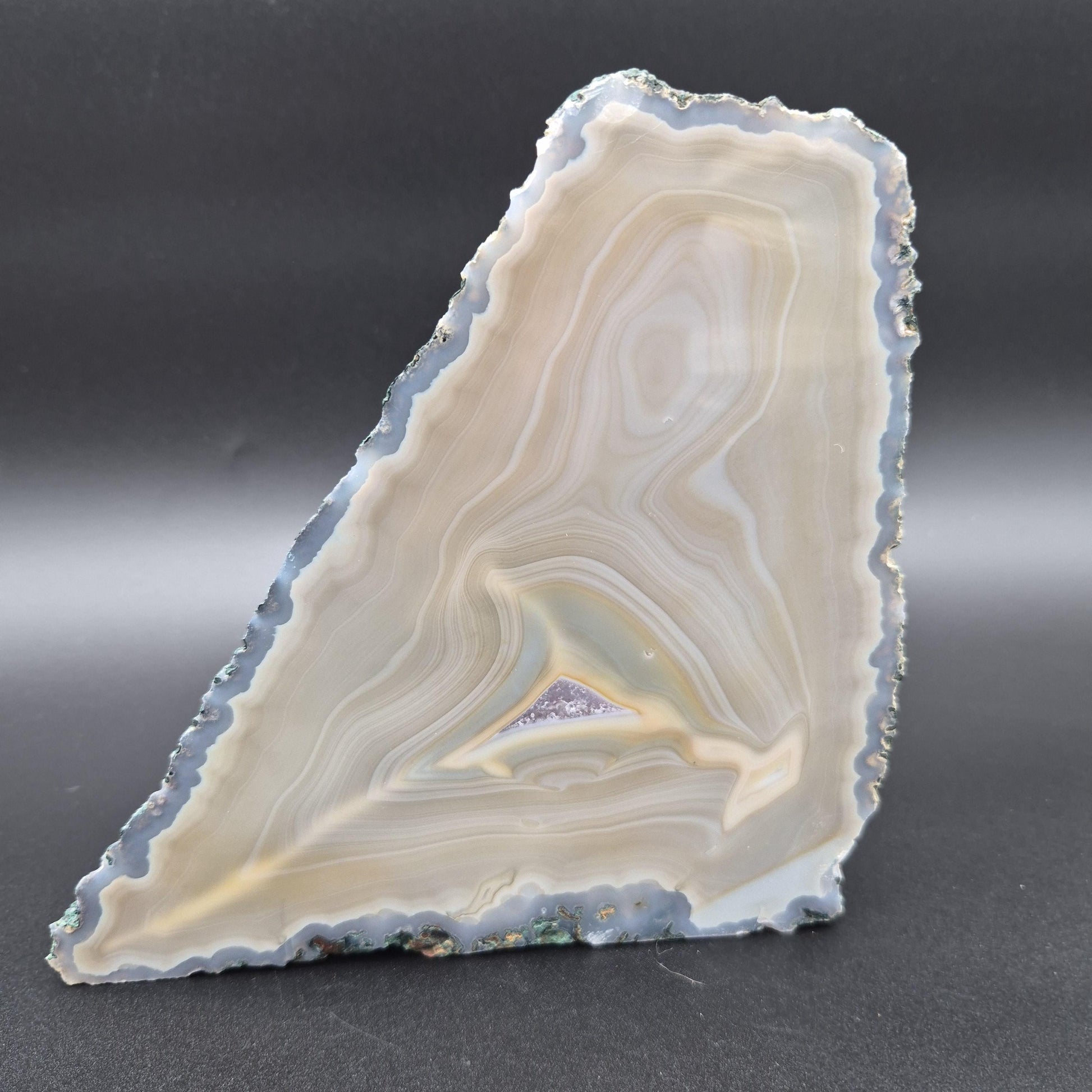 Druzy Amethyst Blue and Tan Agate Cut Base Natural Back Brazil 3.42 lbs Crystal Hoarder