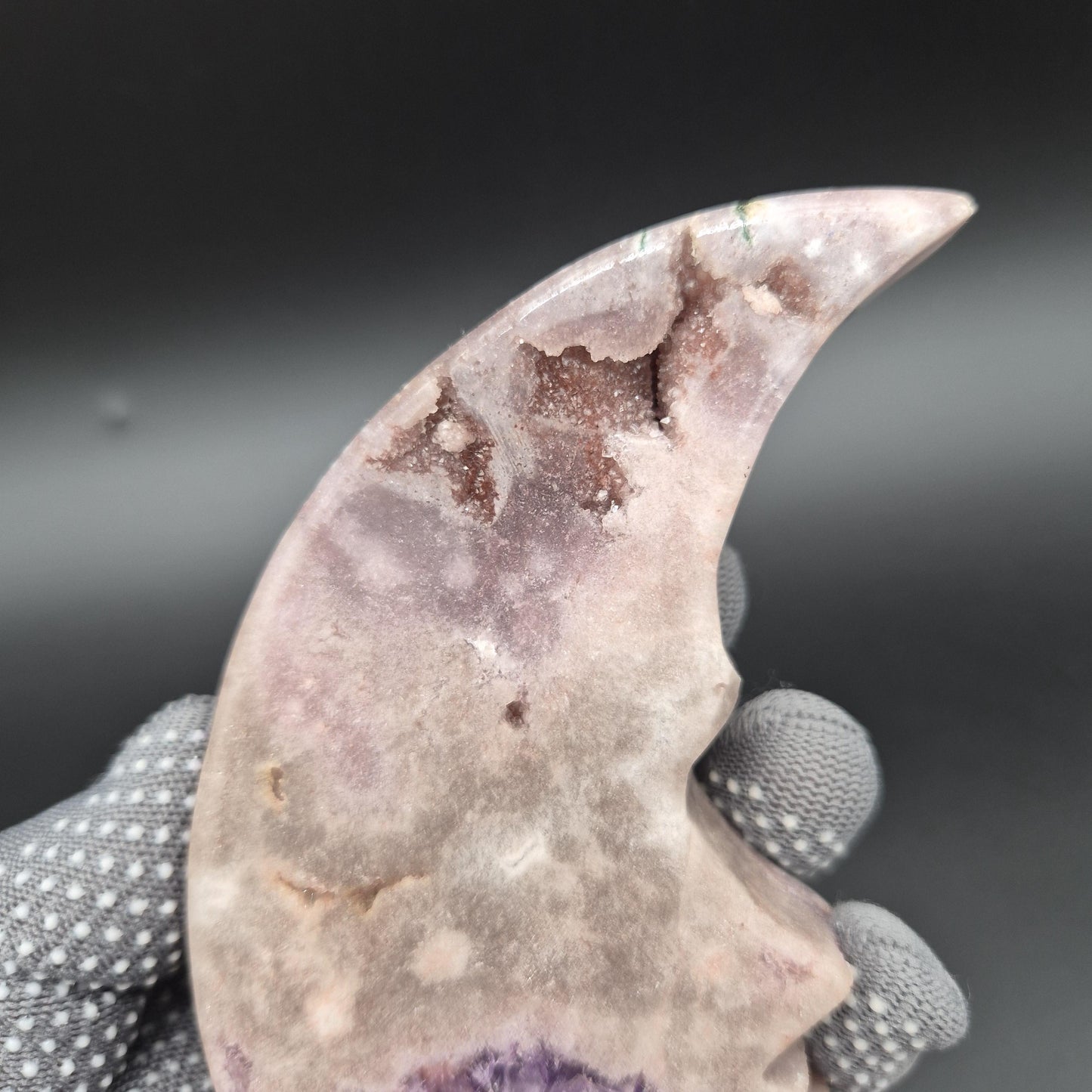 AAA+ Druzy Pink & Purple Amethyst Moon Face Carving | Brazilian Crystal Display | 1.15 lbs Crystal Hoarder