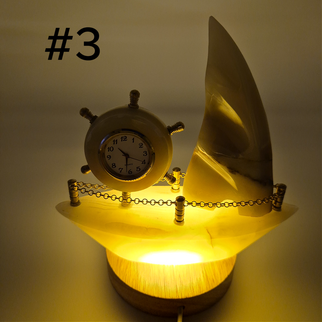 Onyx Sailboat Clock - Nautical Desk Decor - Luxury Crystal Clock - Optional Light-Up Base Crystal Hoarder