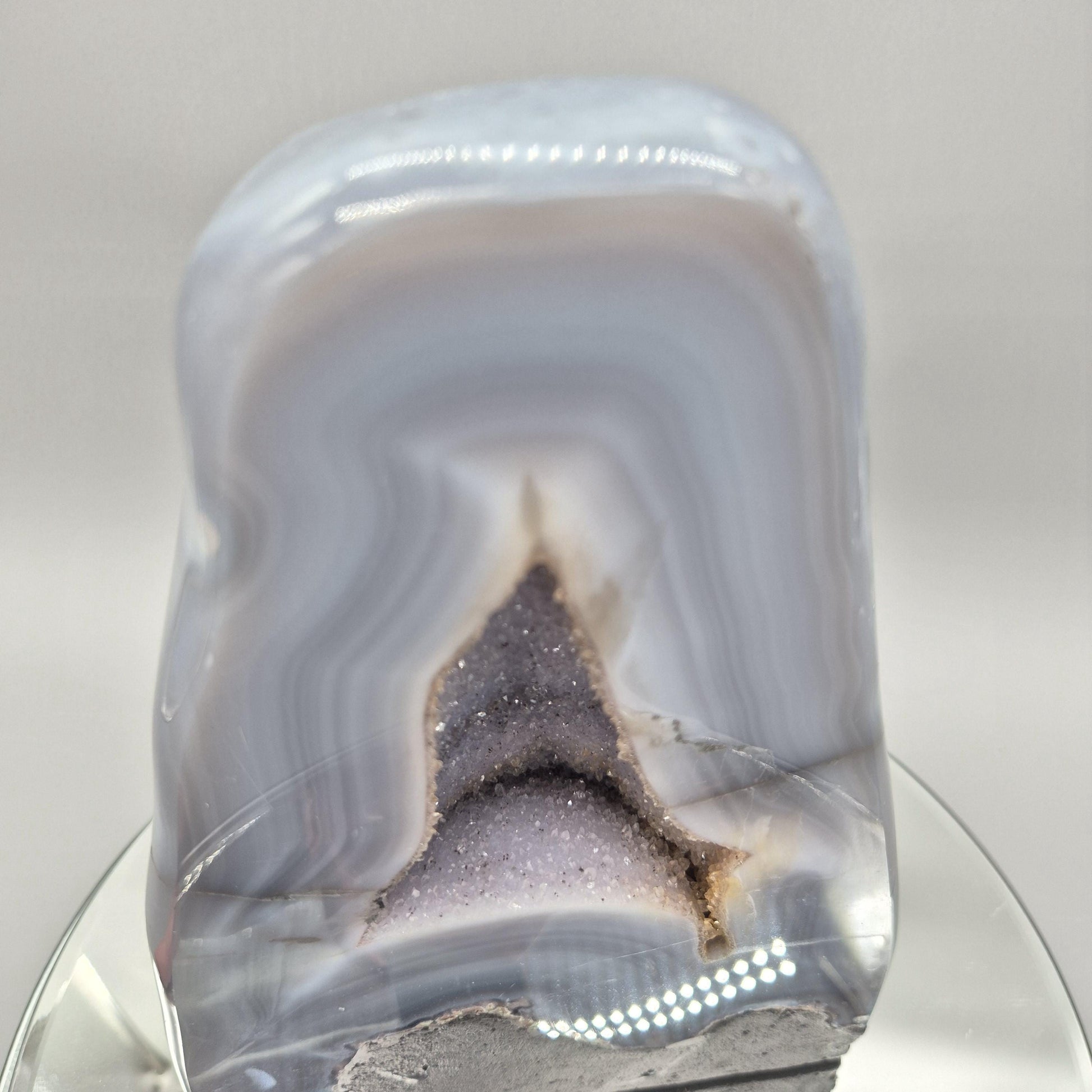 Fully Polished Blue Banded Agate with Druzy | Large Agate Cathedral Display | Collector Crystal Specimen Crystal Hoarder
