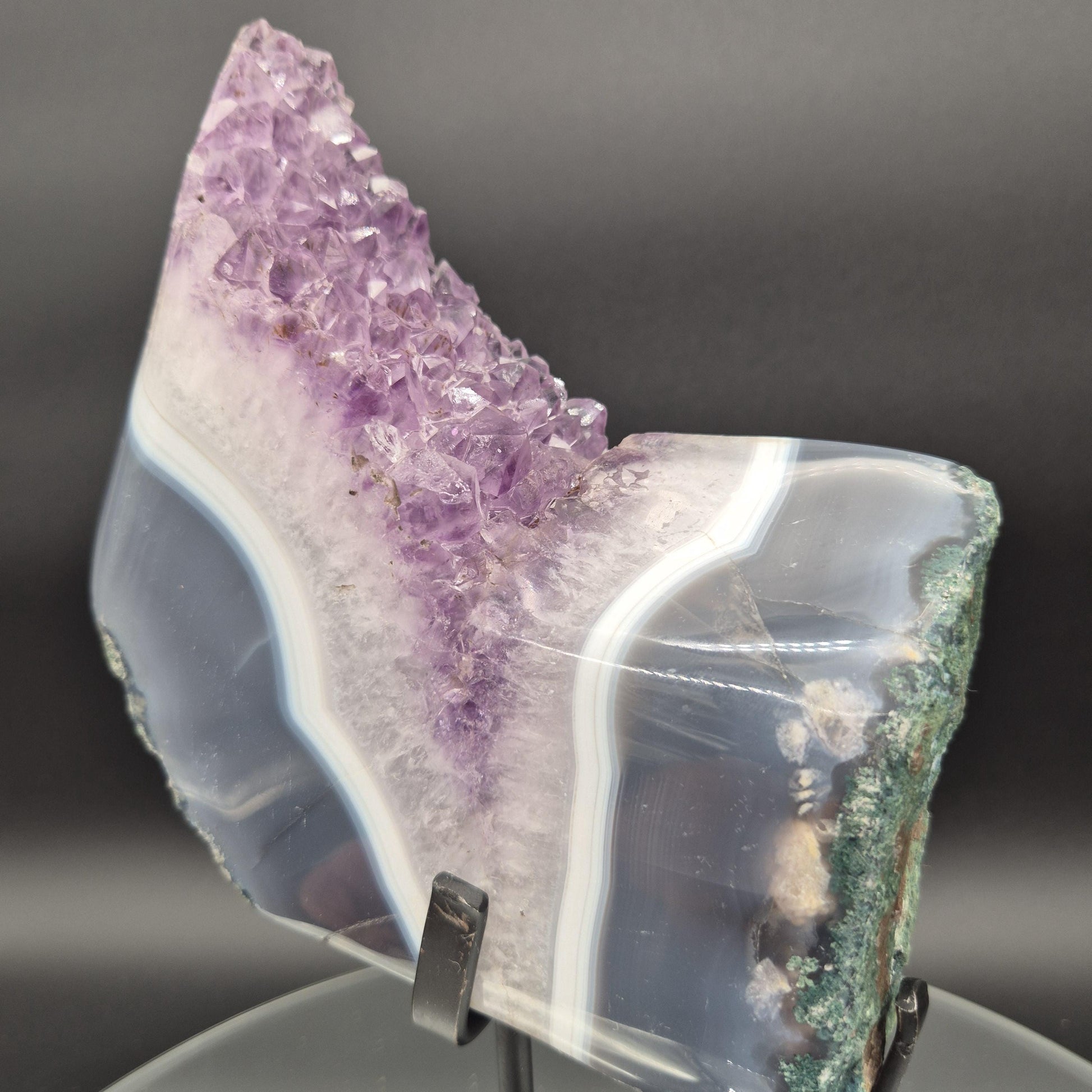 Amethyst with Blue Banded Agate on Stand Brazil 10x6x2 4.06 lbs Crystal Hoarder