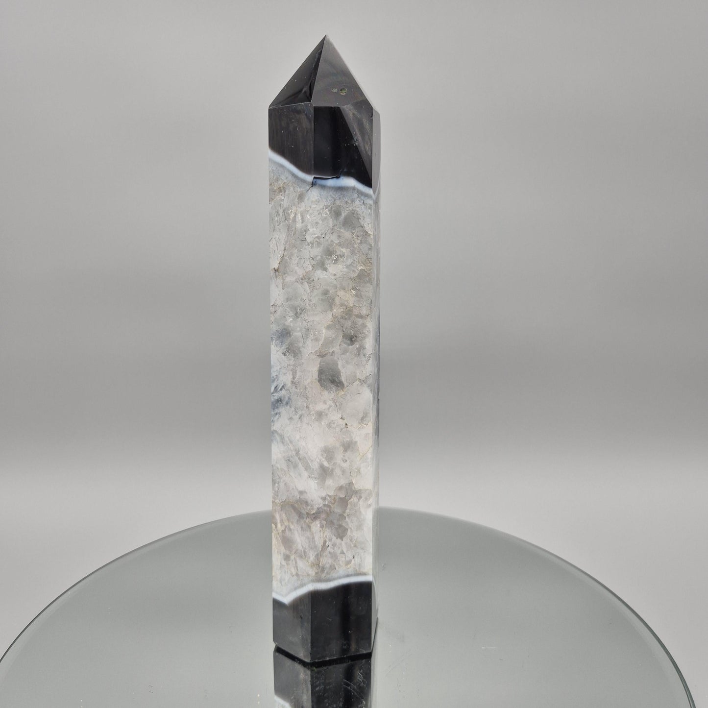 Huge AAA+ Black Agate in Quartz Tower – Statement Crystal Point Crystal Hoarder