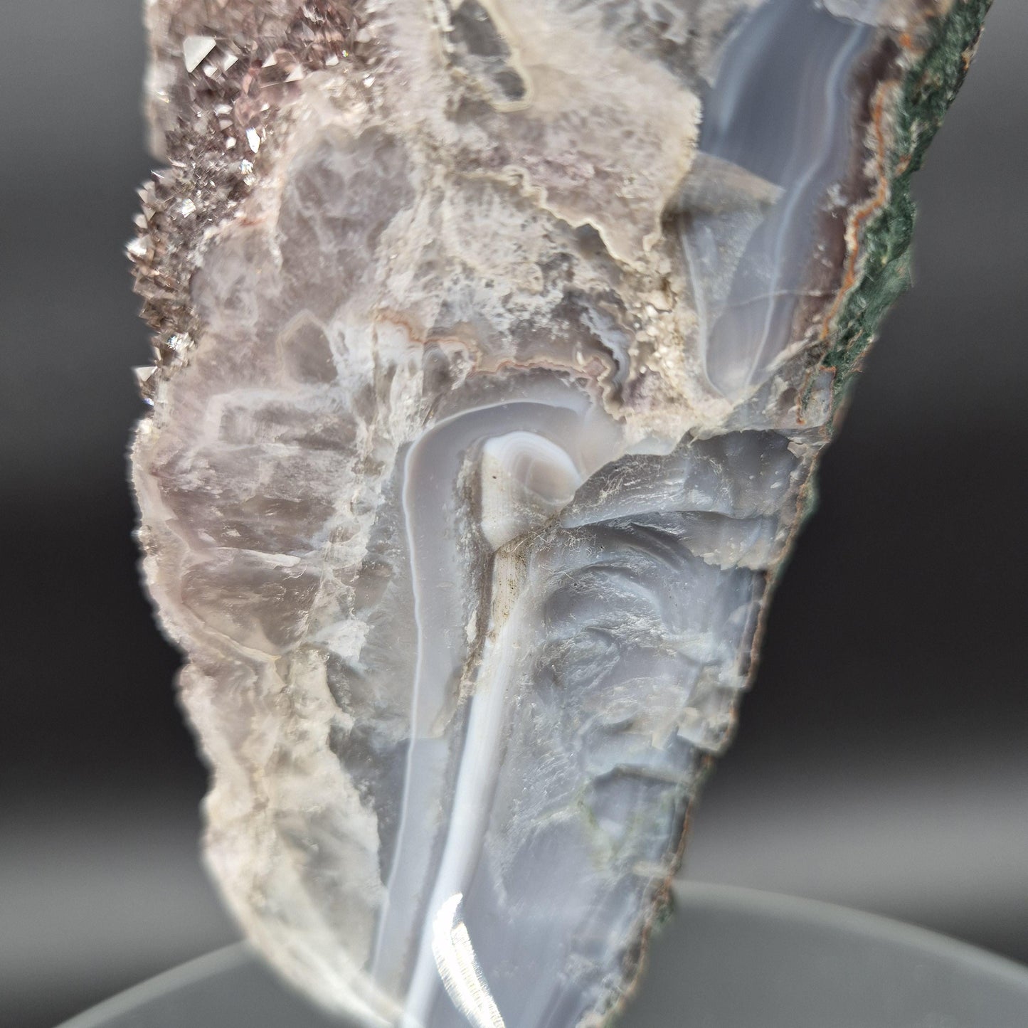 Druzy Amethyst with Hematite Blue Banded Agate on Stand Brazil 5.42 lbs 10x5x4 Crystal Display Crystal Hoarder