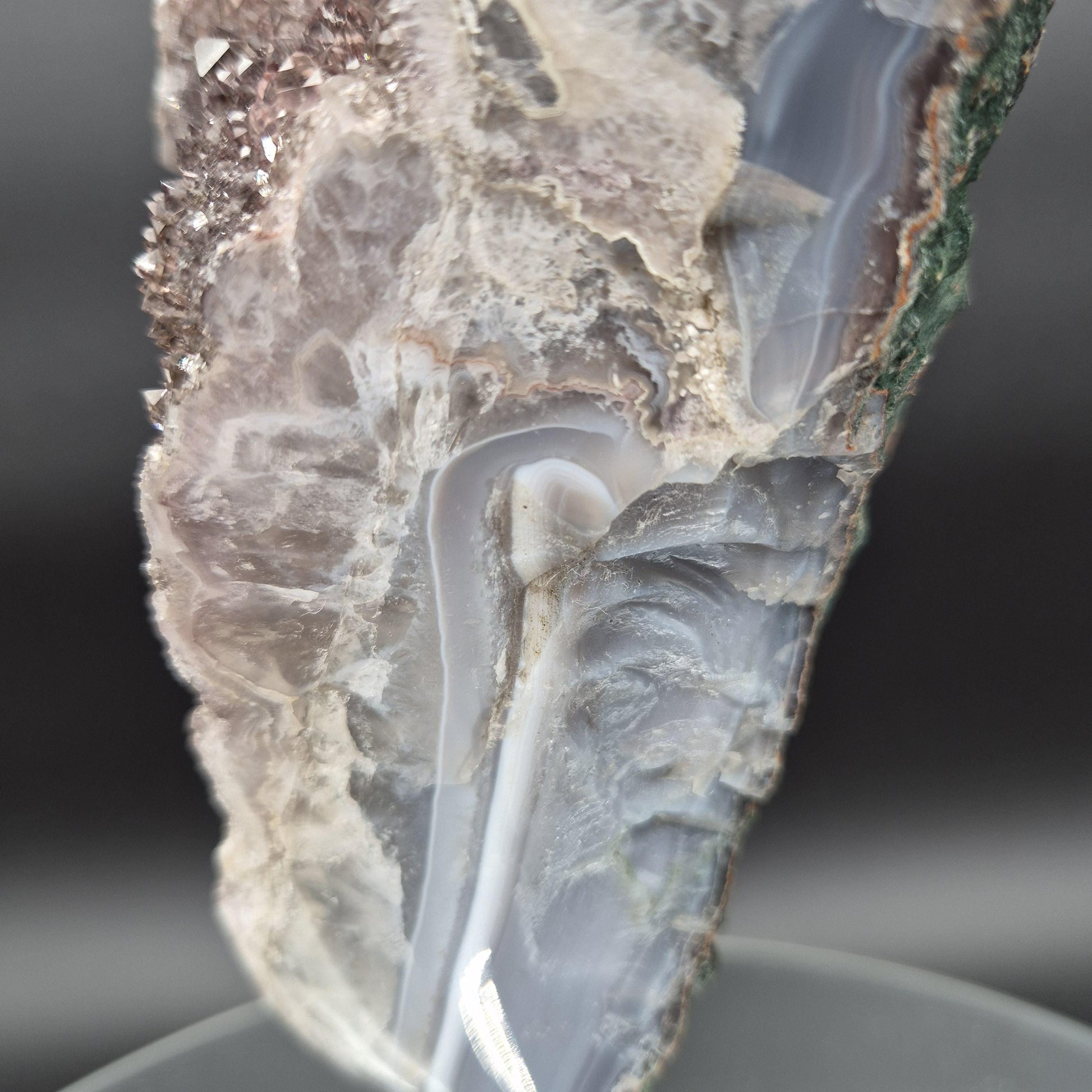 Druzy Amethyst with Hematite Blue Banded Agate on Stand Brazil 5.42 lbs 10x5x4 Crystal Display Crystal Hoarder