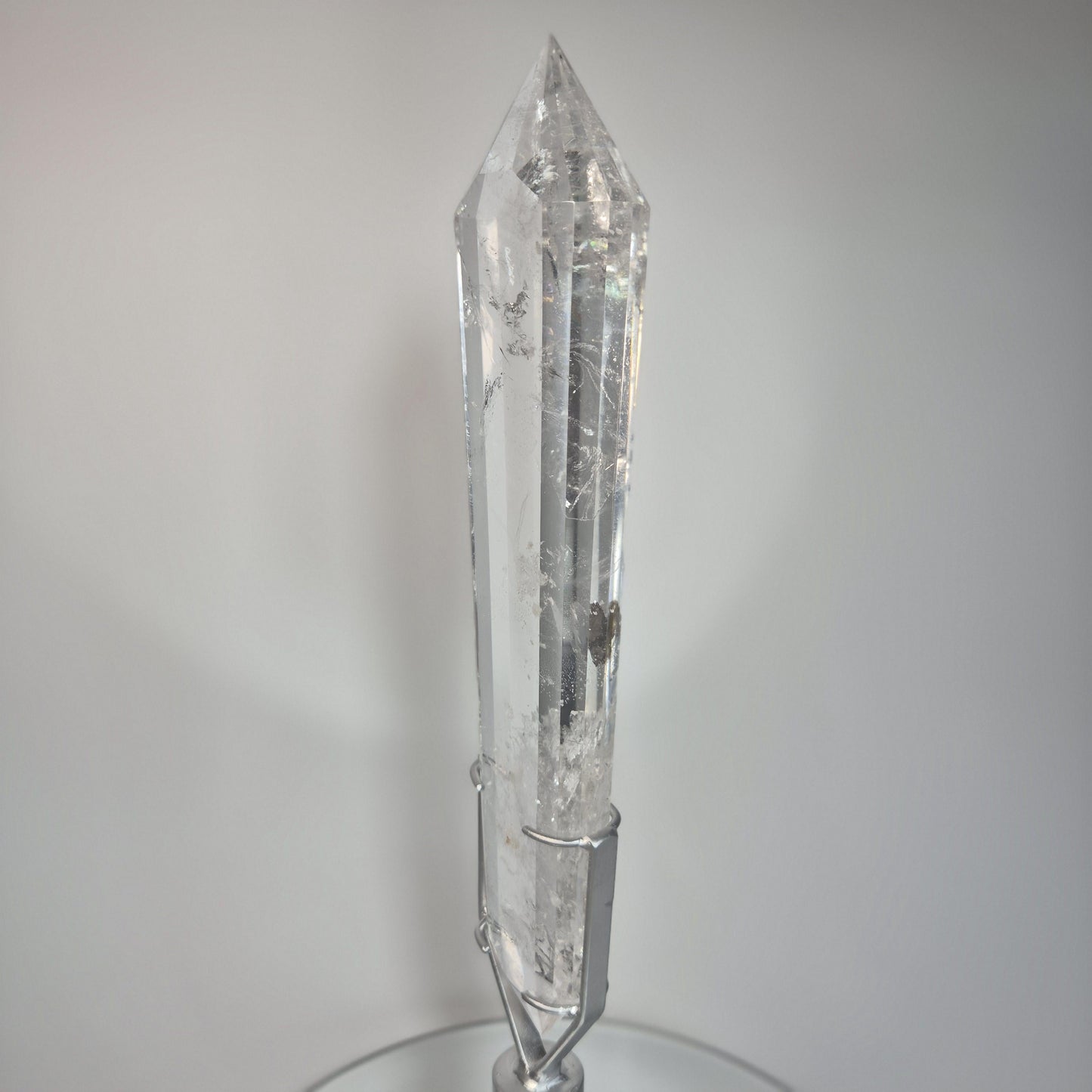 Large Faceted Clear Quartz Double Terminated Crystal on Spin Stand - 4.215 lbs - 16.5in Statement Crystal Display - Collector Specimen Crystal Hoarder