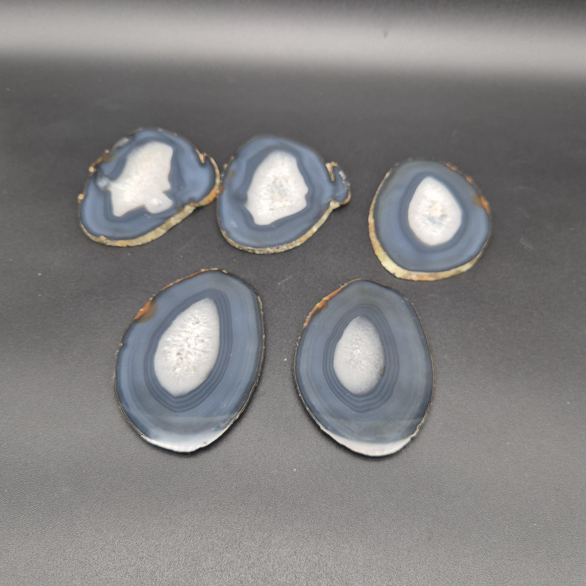 AAA+ Translucent Agate Slices with Quartz - Brazil | Set of 5 | 5x3in Natural Druzy | 1.04 lbs Crystal Hoarder