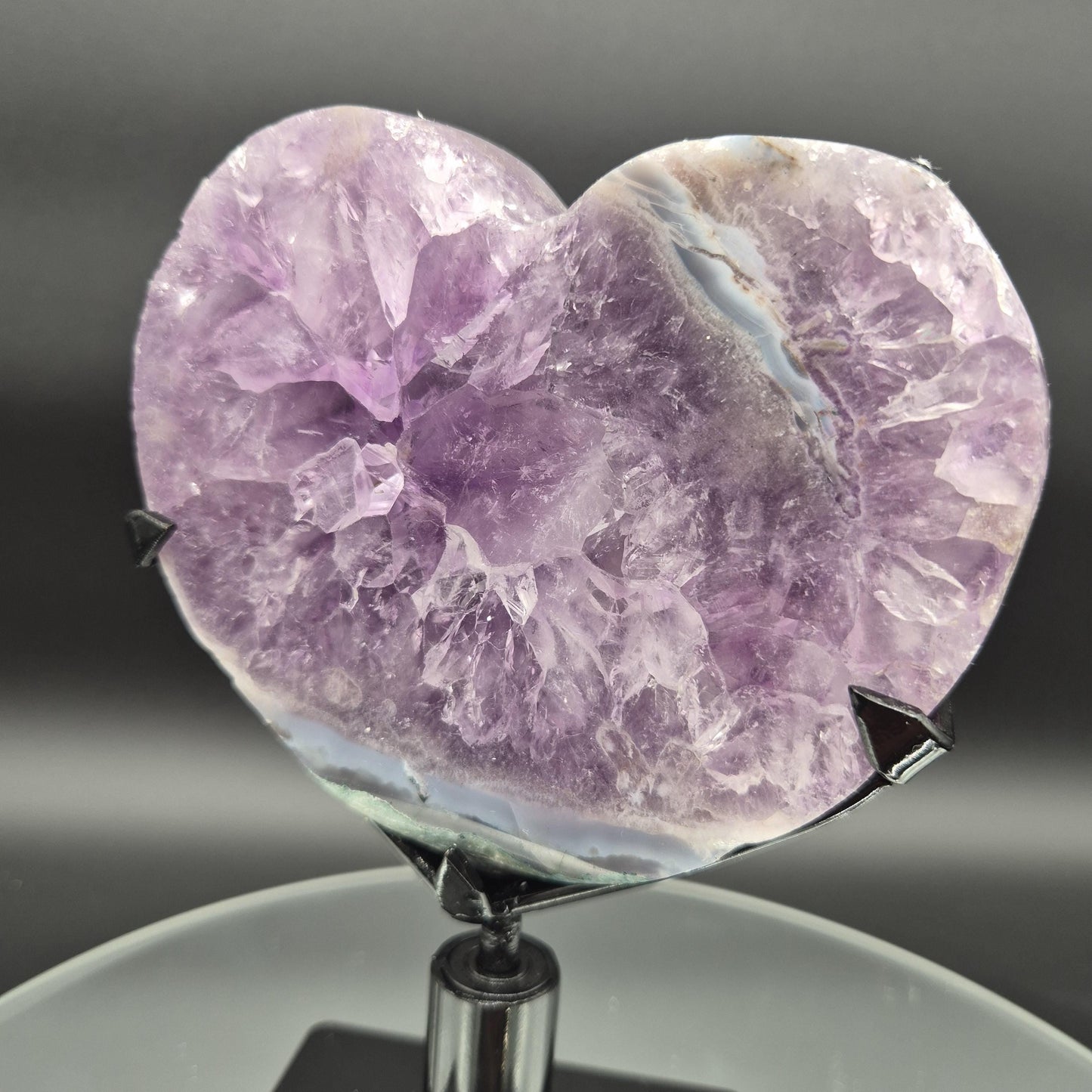 Perfect AAA+ Dark Amethyst Heart on Spin Stand - Backlit Display - Brazil - Fully Polished - 7.5 x 5in - 2.72 lbs Crystal Hoarder