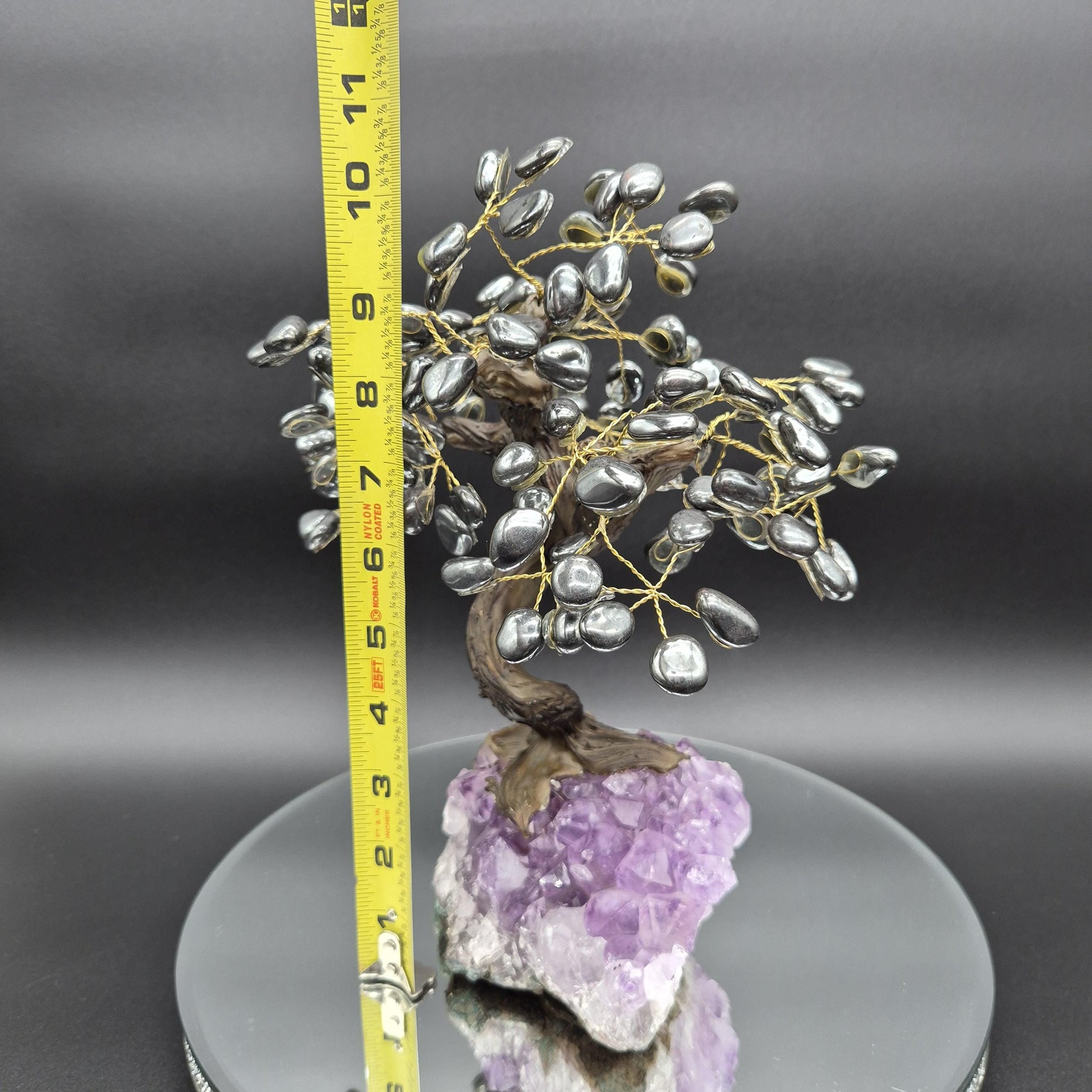 Hematite Crystal Tree on Premium Brazil Amethyst Base - Large Amethyst Cluster Sculpture - Mineral Specimen Décor - 4.89 lbs | 10.5in Tall Crystal Hoarder