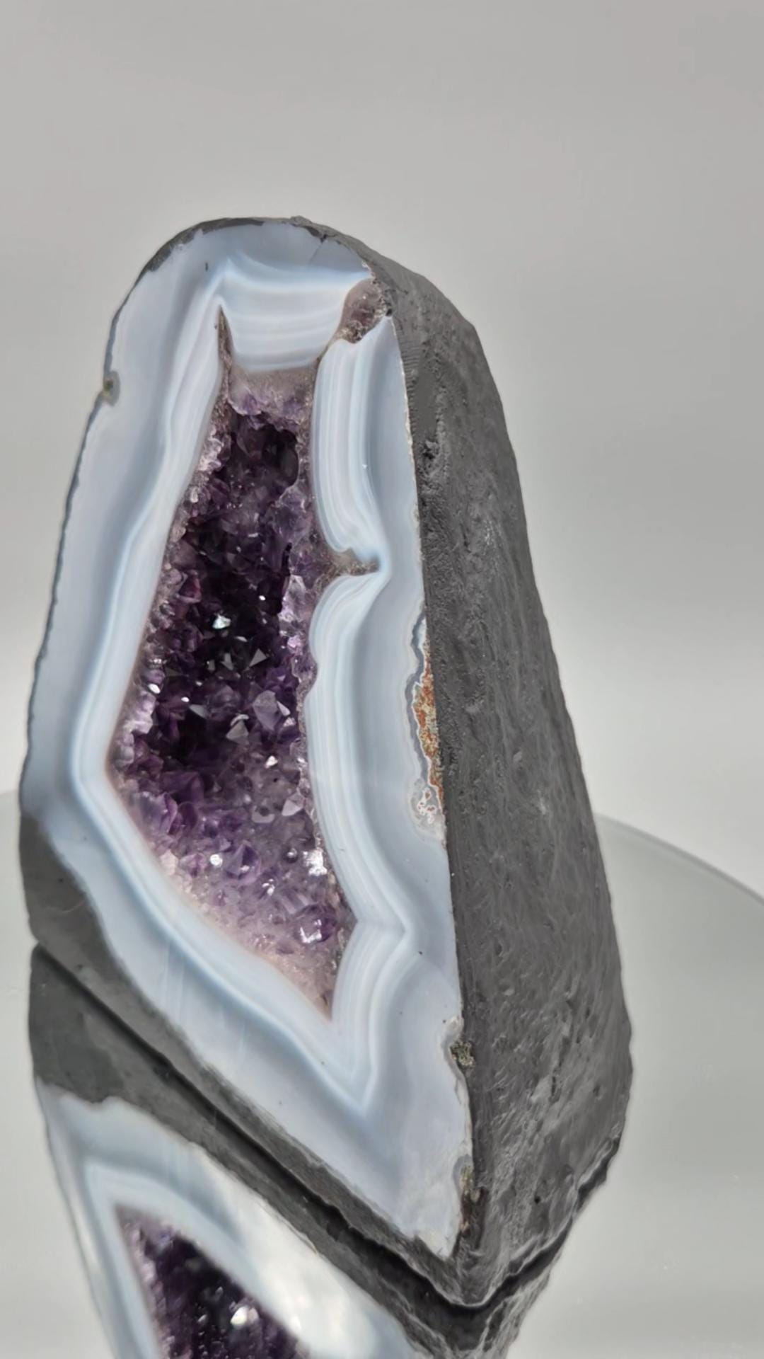 AAA+ Amethyst Cathedral with Blue Banded Agate - Brazilian Amethyst Geode - 6.81 lbs - 7 x 6in - Natural Crystal Display Crystal Hoarder