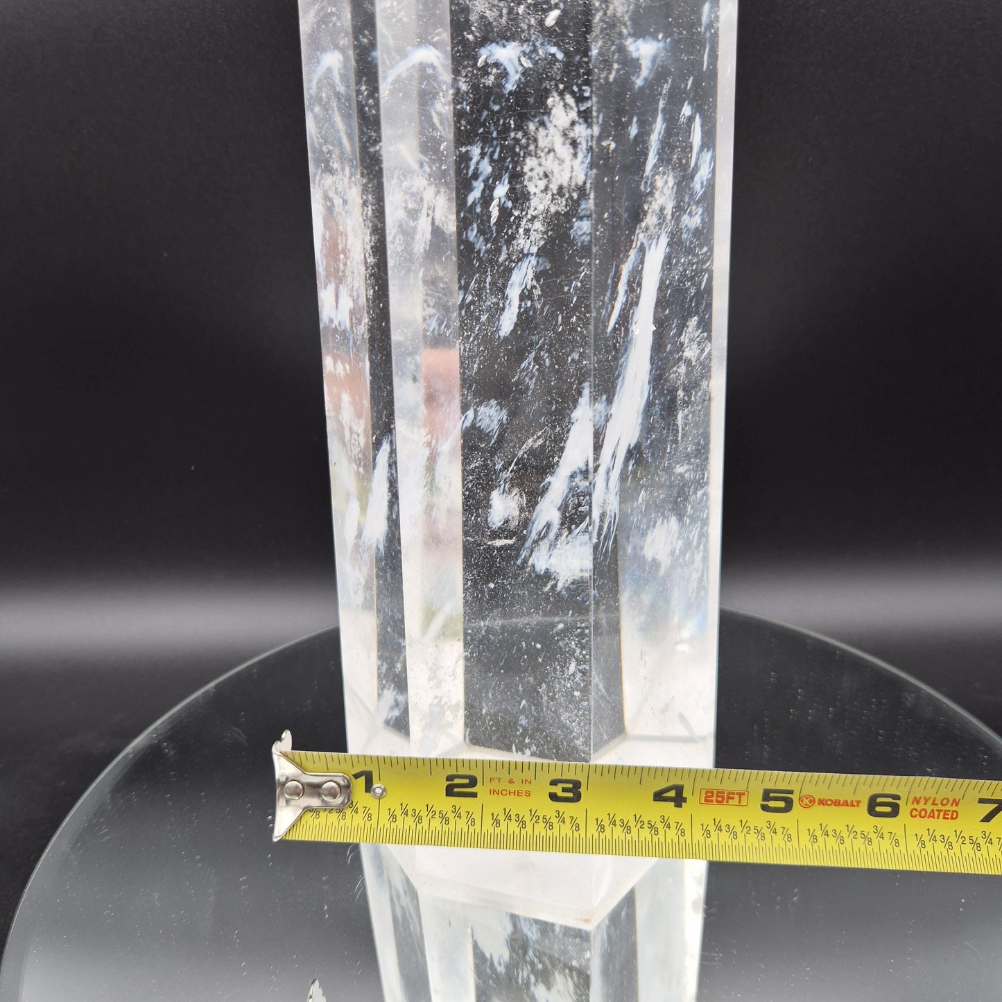 17.5in, 11.65 lbs- Clear Smelt Quartz Tower with White Cloud Inclusions - Man Made Quartz Obelisk - Optional LED Light Base Crystal Hoarder