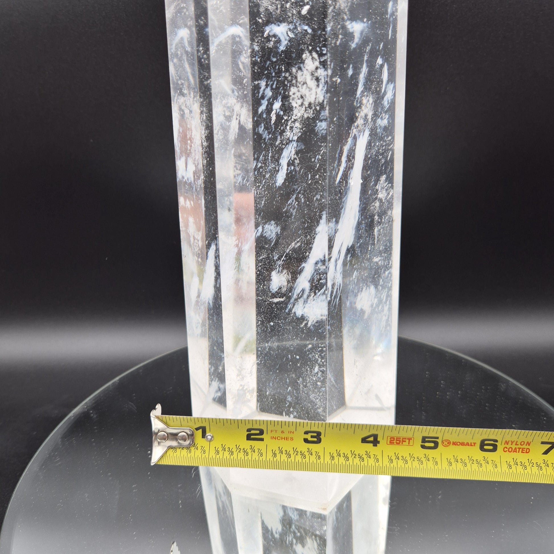 17.5in, 11.65 lbs- Clear Smelt Quartz Tower with White Cloud Inclusions - Man Made Quartz Obelisk - Optional LED Light Base Crystal Hoarder