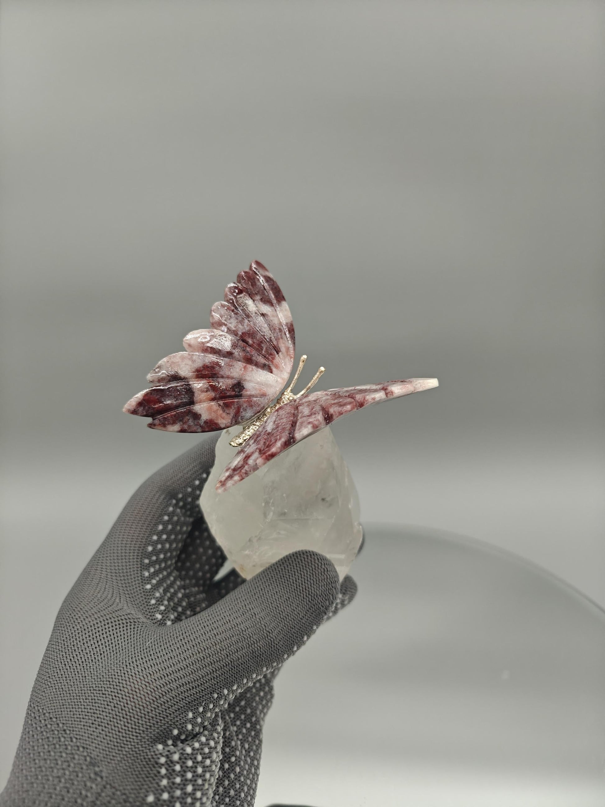Red & Pink Jasper Butterfly on Clear Quartz Point - Brazil - 4 x 3.5in - 10.45 oz Crystal Hoarder