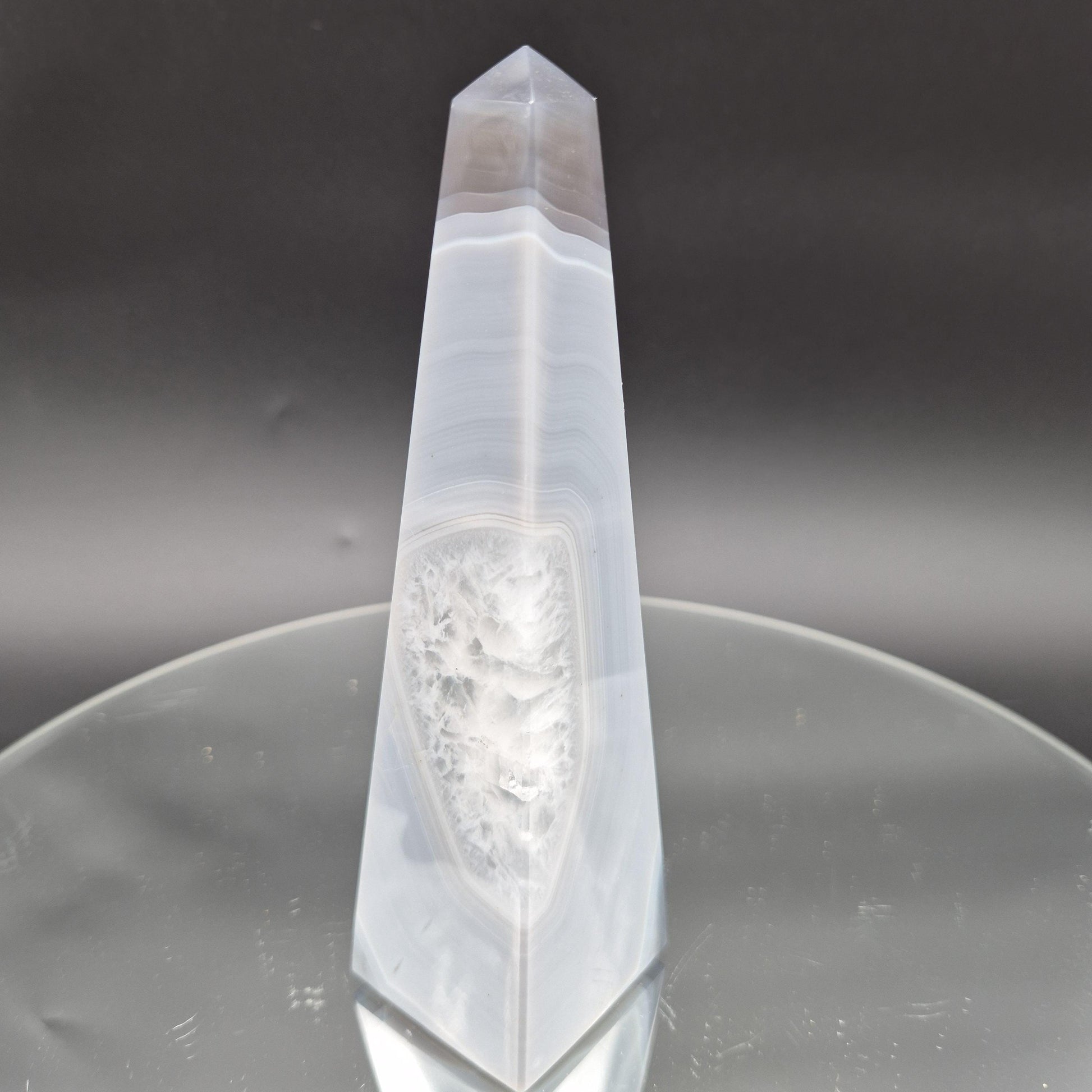 AAA+ Blue Banded Agate Quartz Obelisk Tower | Brazilian Crystal Point | 6.5 Inch Tower | 0.86 lbs Crystal Hoarder