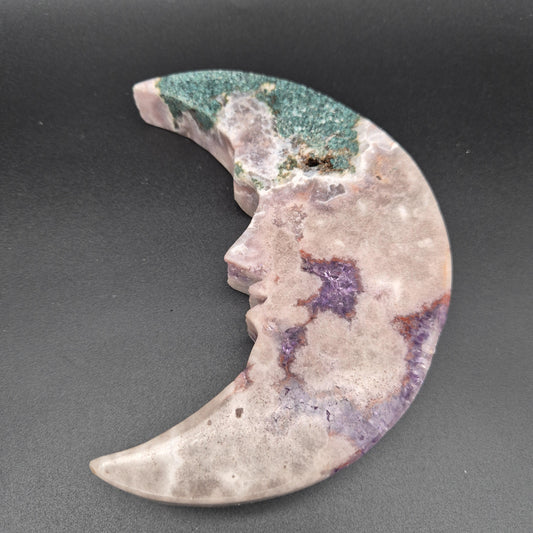 AAA+ Druzy Pink & Purple Amethyst Moon Face Carving | Brazilian Crystal Display | 1.15 lbs Crystal Hoarder
