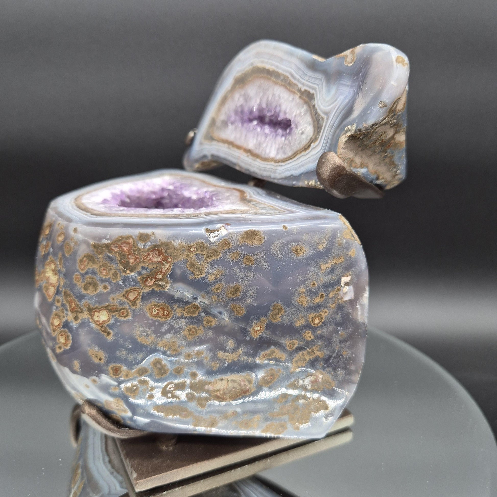 Decorative Amethyst with Blue Banded Agate Jewelry Box Uruguay 9.09 lb 8x7.5x6 Crystal Display Geode Crystal Hoarder