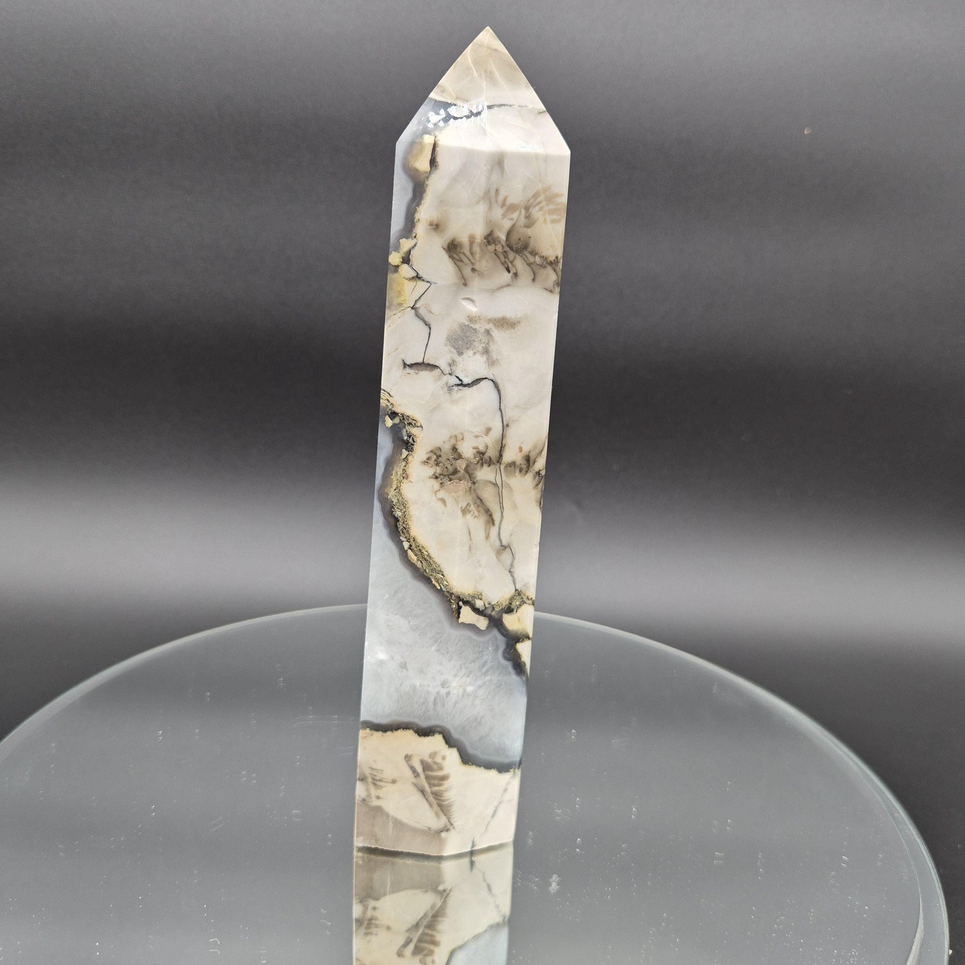 AAA+ Agate in Quartz Tower - 9 x 2.5in, 2.16 lbs - Display Crystal, Collector Tower, Home Decor Crystal Hoarder
