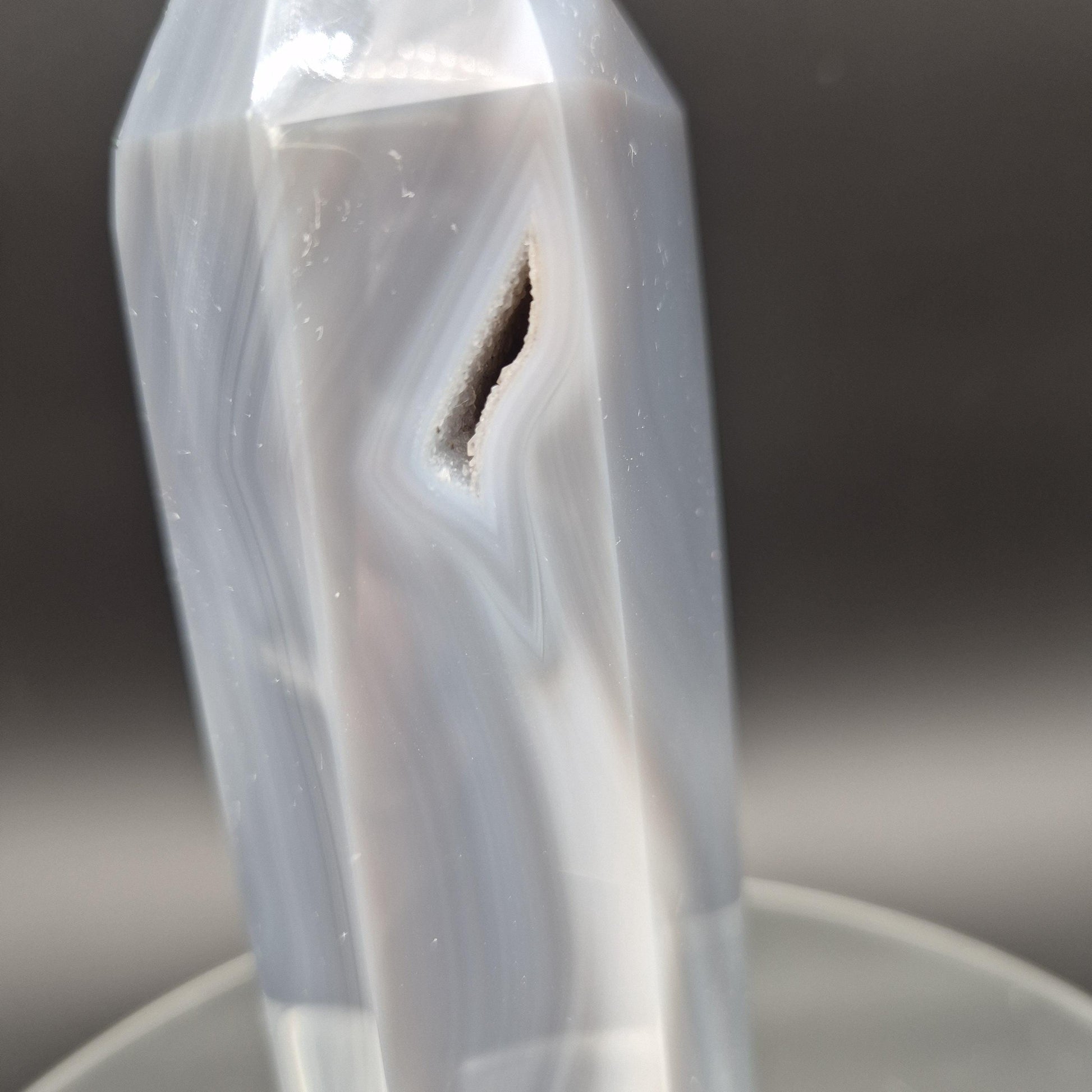 AAA+ Blue Banded Agate Druzy Tower – Brazil – 2.74 lb Polished Crystal Point Crystal Hoarder