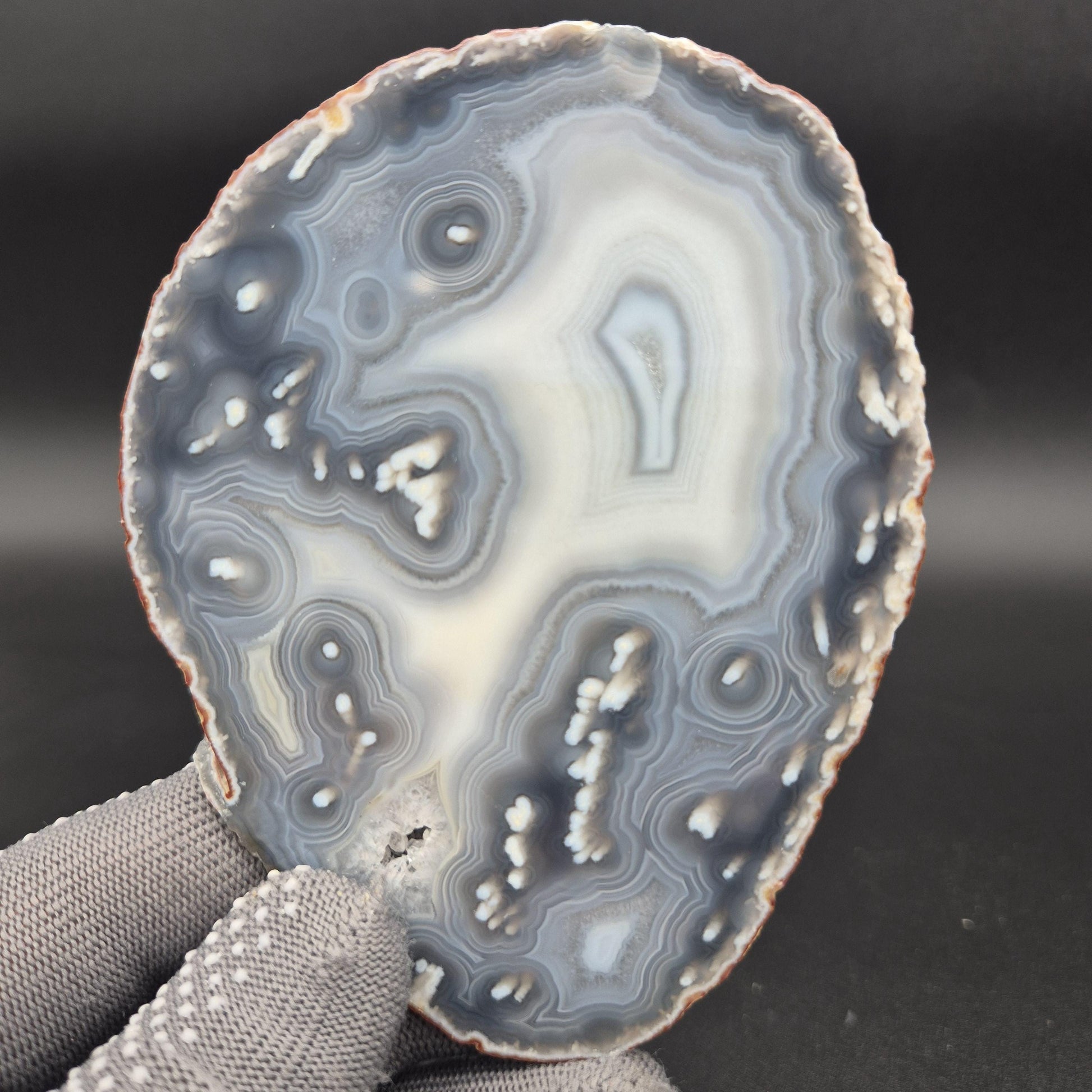 Natural Druzy Agate Slice Set of 3 | 5 x 3in Quartz Crystal Slices | 0.51 lbs Total | Polished Banded Agate Decor Crystal Hoarder