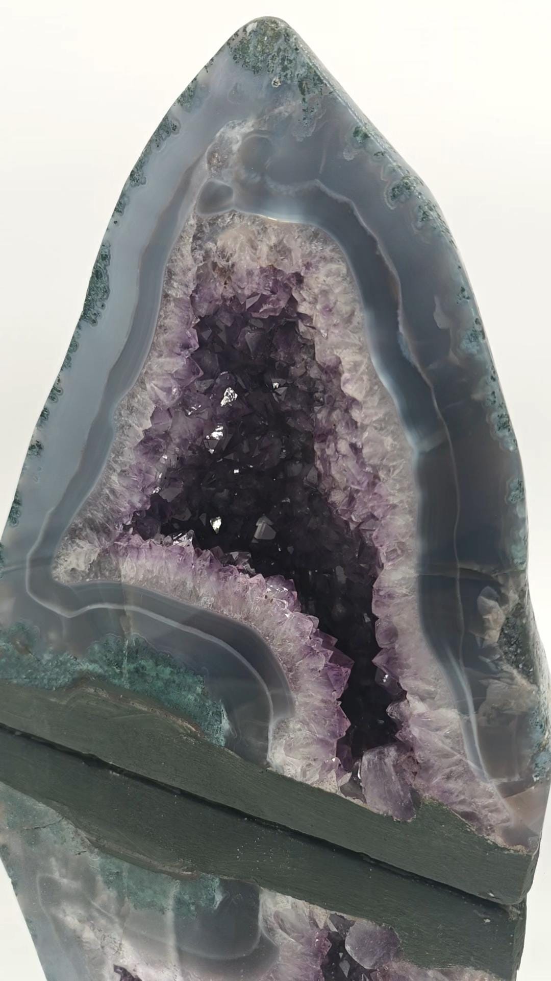 Rare Fully Polished Amethyst Cathedral with Flower Formation & Blue Banded Agate Crystal Hoarder
