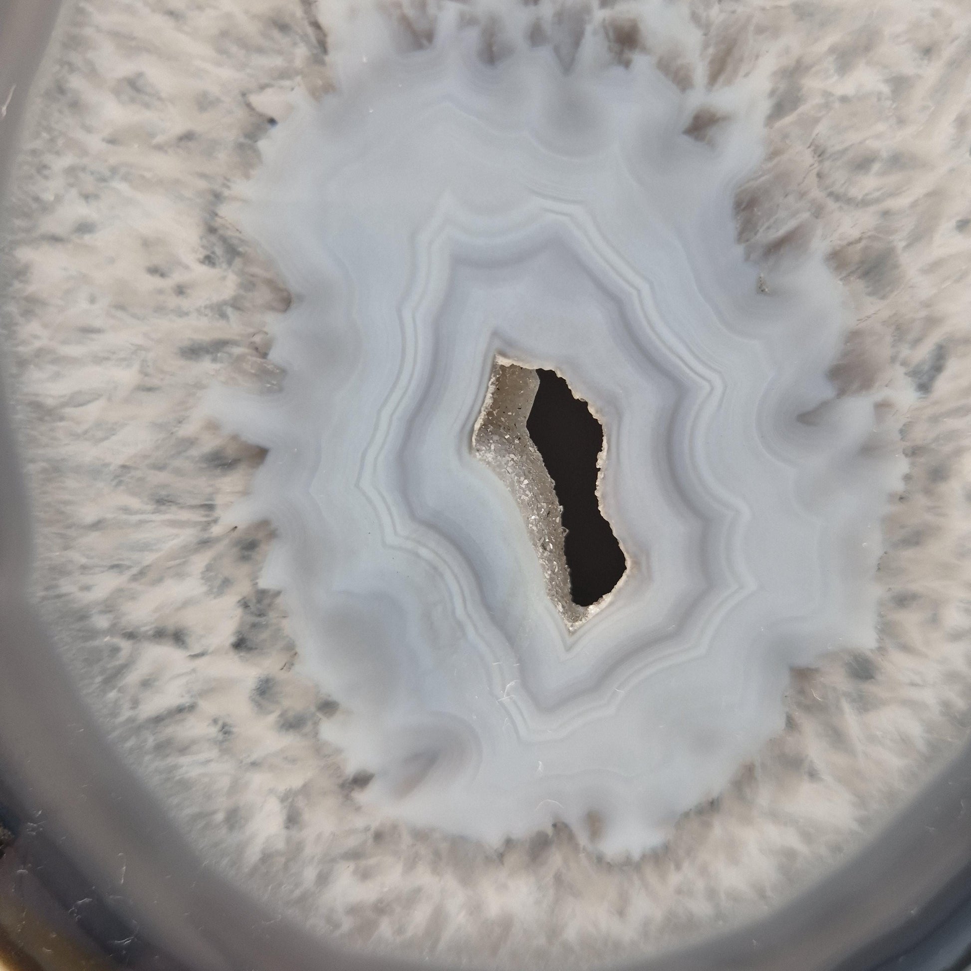 AAA+ Super Rare White and Dark Blue Agate with Druzy Quartz on Stand Brazil Crystal Hoarder