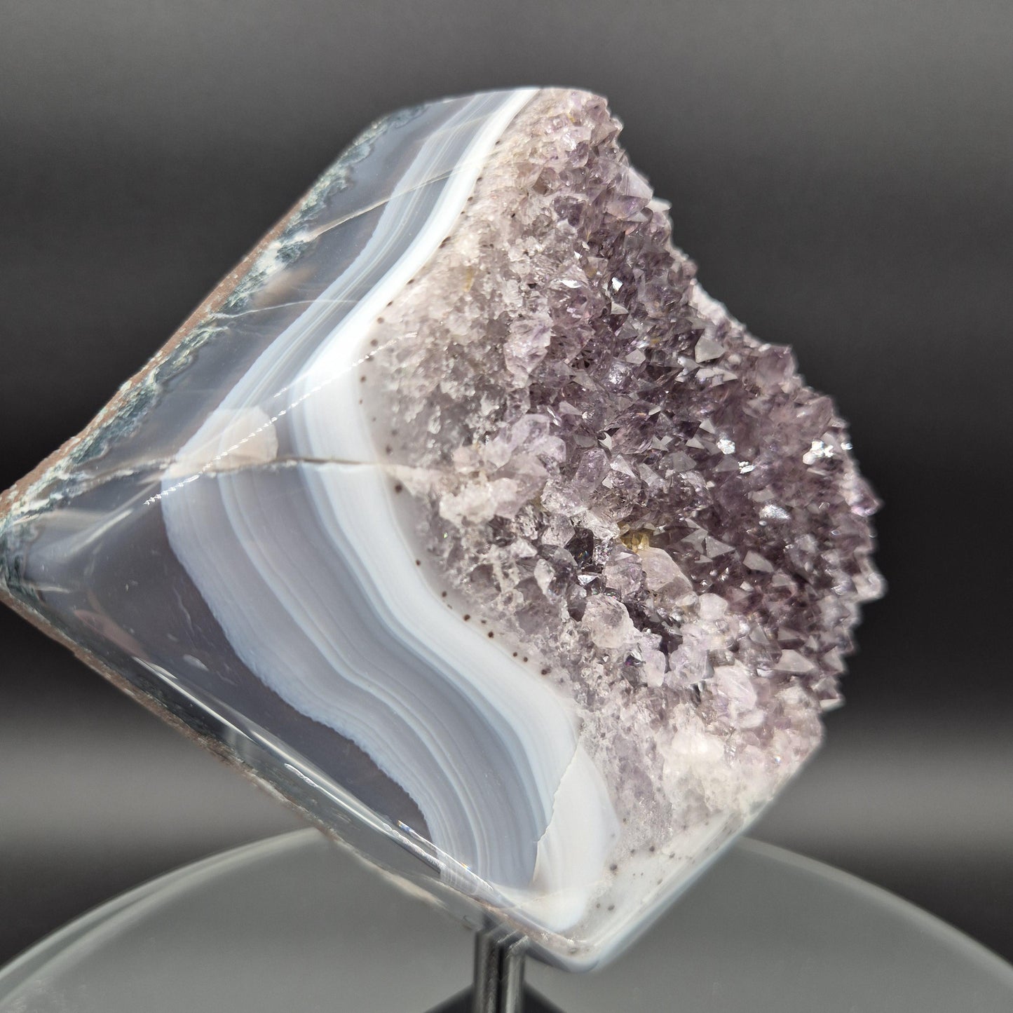 AAA+ Amethyst with Blue Banded Agate on Stand 8.5x6.5x3 5.08 lbs Brazil Crystal Hoarder