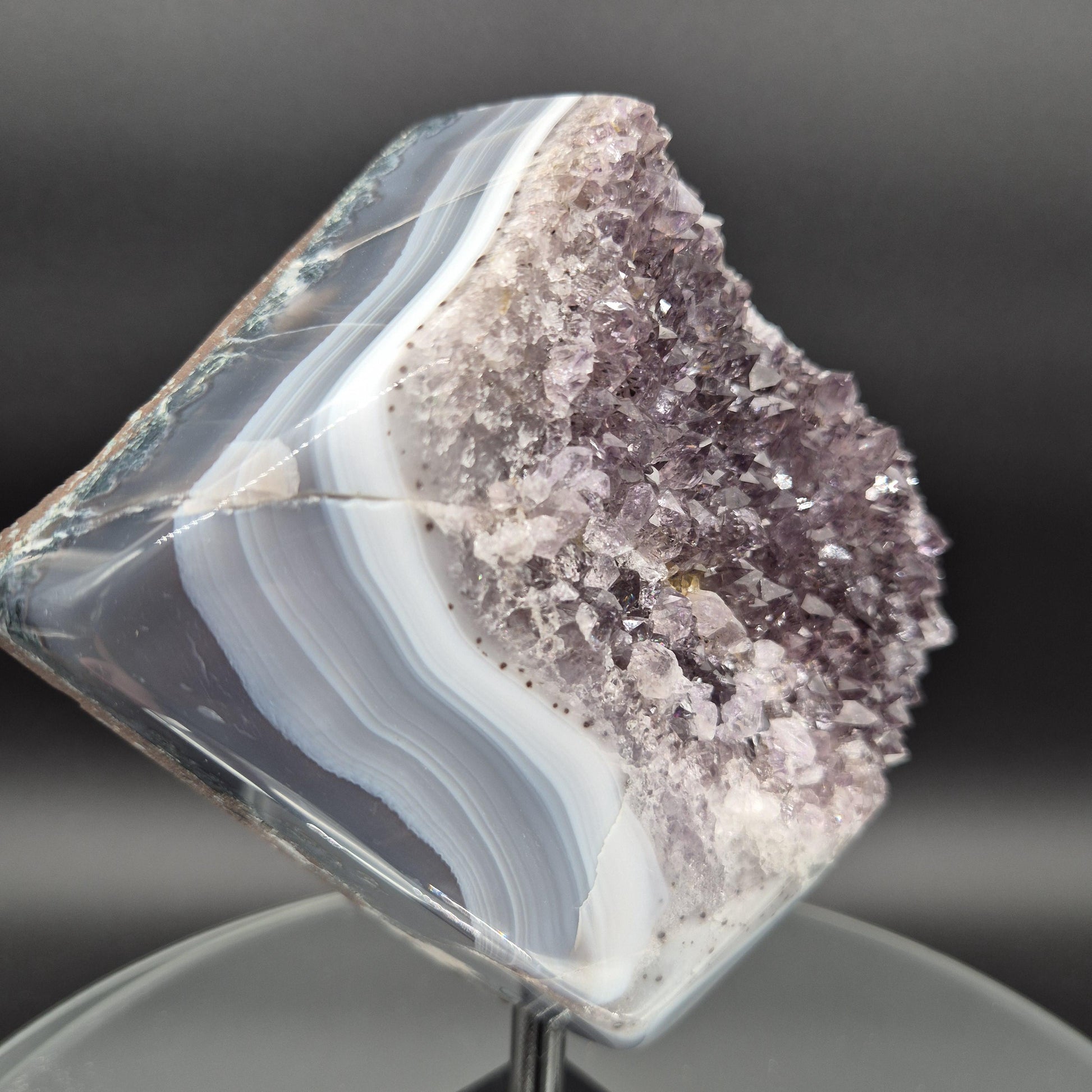 AAA+ Amethyst with Blue Banded Agate on Stand 8.5x6.5x3 5.08 lbs Brazil Crystal Hoarder
