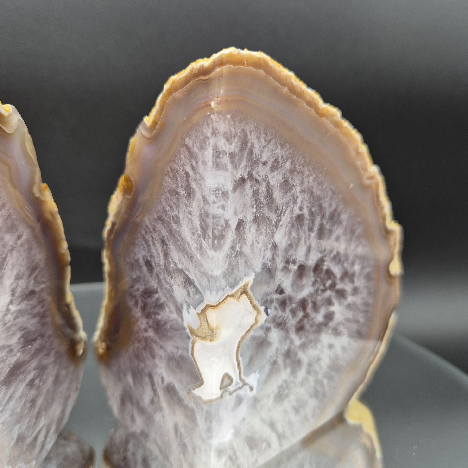 AAA+ Agate Bookends with Druzy & Stalactite Eye 7x4.5 | 3.73 lbs Natural Crystal Pair | Polished Agate Geode | Unique Home Decor Crystal Hoarder