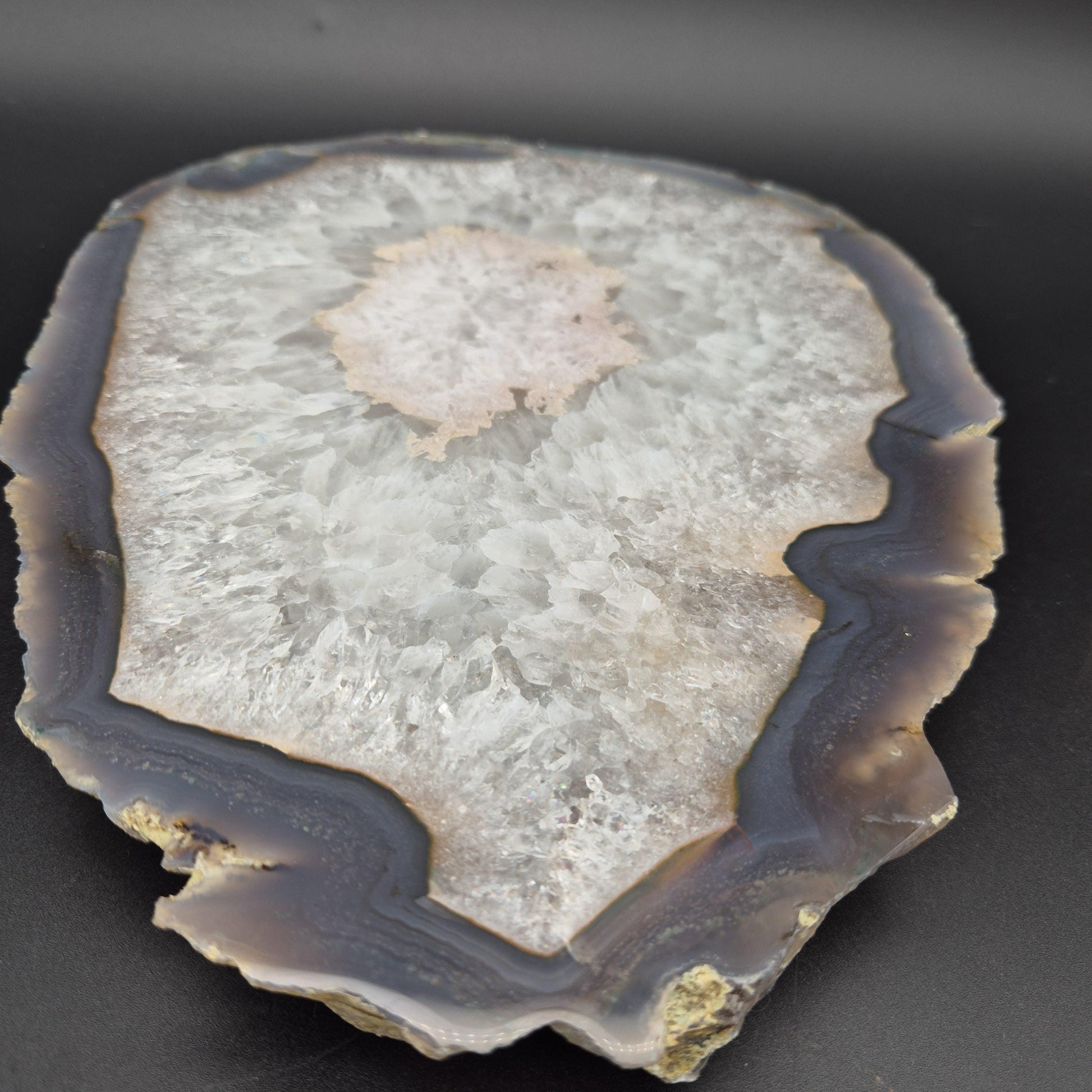 AAA+ Huge Rare Agate Slab with Rainbow Quartz, Pink Agate & Blue Banded Agate Border | Brazil | 5.74 lbs Crystal Hoarder
