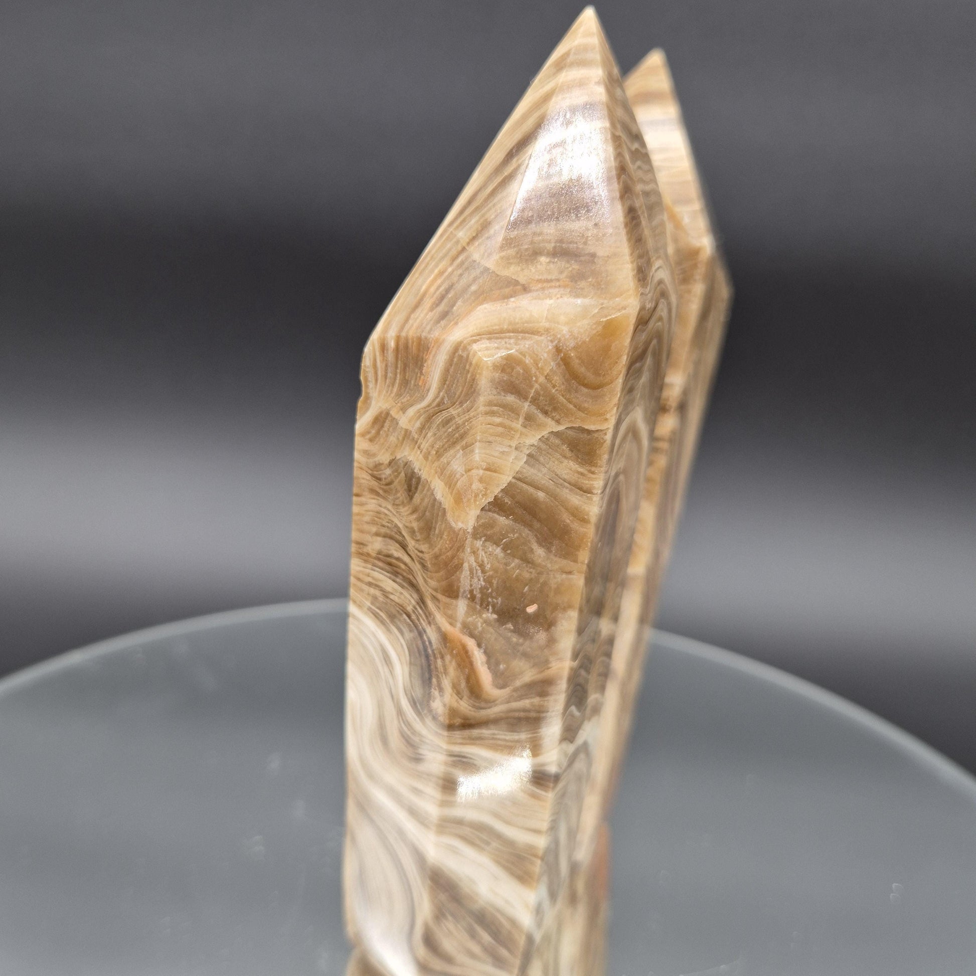 AAA+ Chocolate Banded Calcite Tantric Twin Towers - 3.01 lbs, 7.5 x 4in - Healing Crystal Decor, Meditation, Energy Grid Crystal Hoarder