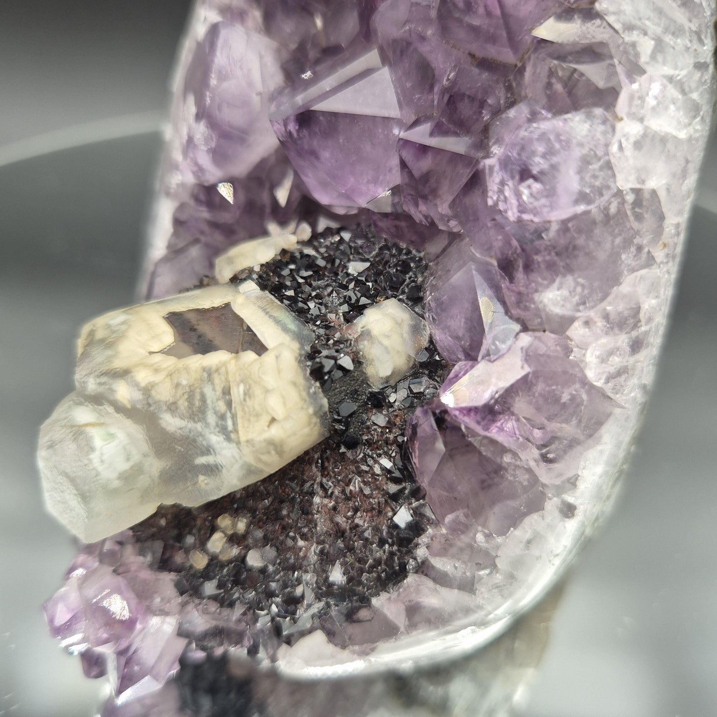 Rare Amethyst with Black Hematite & UV Reactive Calcite | Brazilian Mineral Specimen | 3.24 lb Collector Crystal Crystal Hoarder