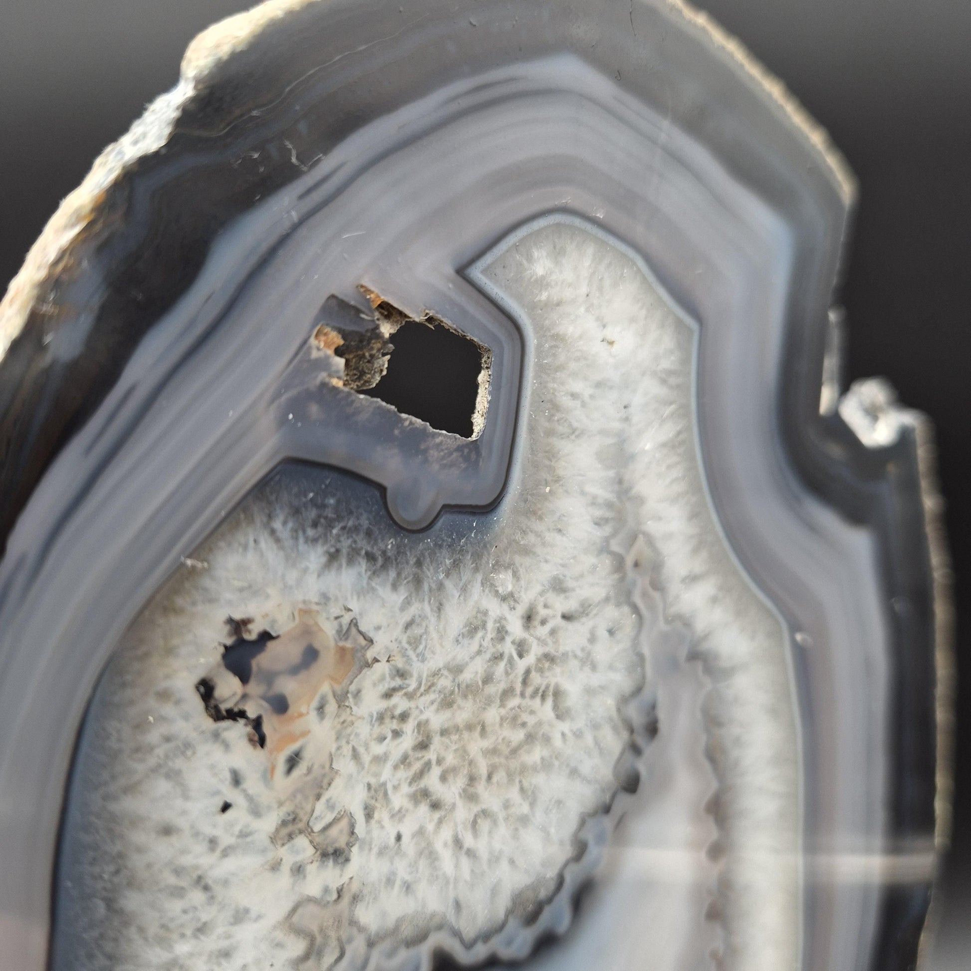 AAA+ Rare Natural Black Agate with Quartz Slice on Stand Brazil 1.11 lbs Crystal Hoarder