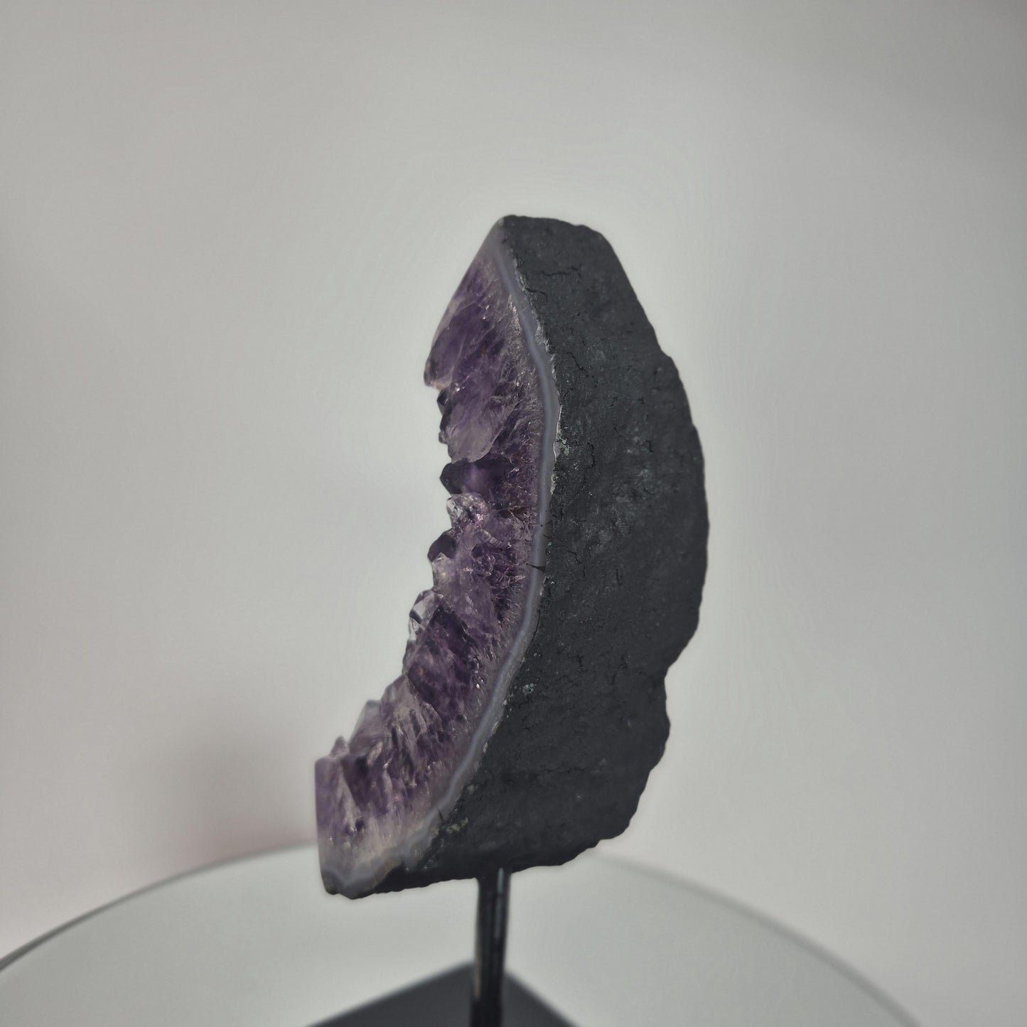 Dark Amethyst Crystal FreeForm on Stand with Blue Agate Banding - Very High Quality Crystal Hoarder