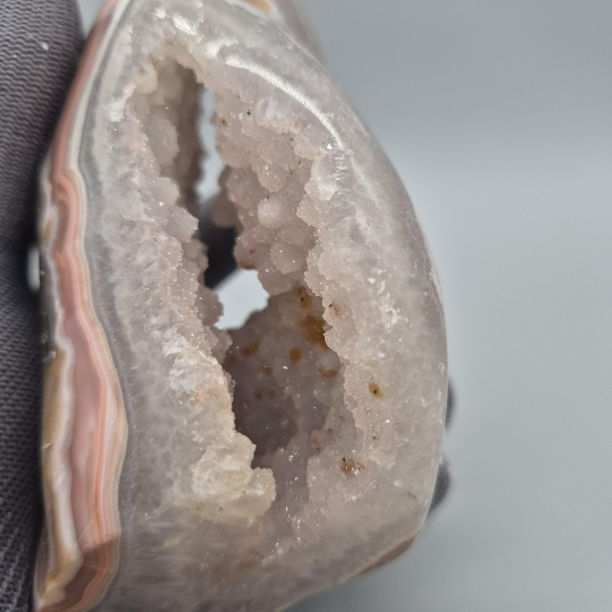 Super Rare Sugar Druzy Amethyst Cave with Pink Agate Banding | Fully Polished Freeform | One of a Kind Collector Crystal | 2.08 lbs Crystal Hoarder