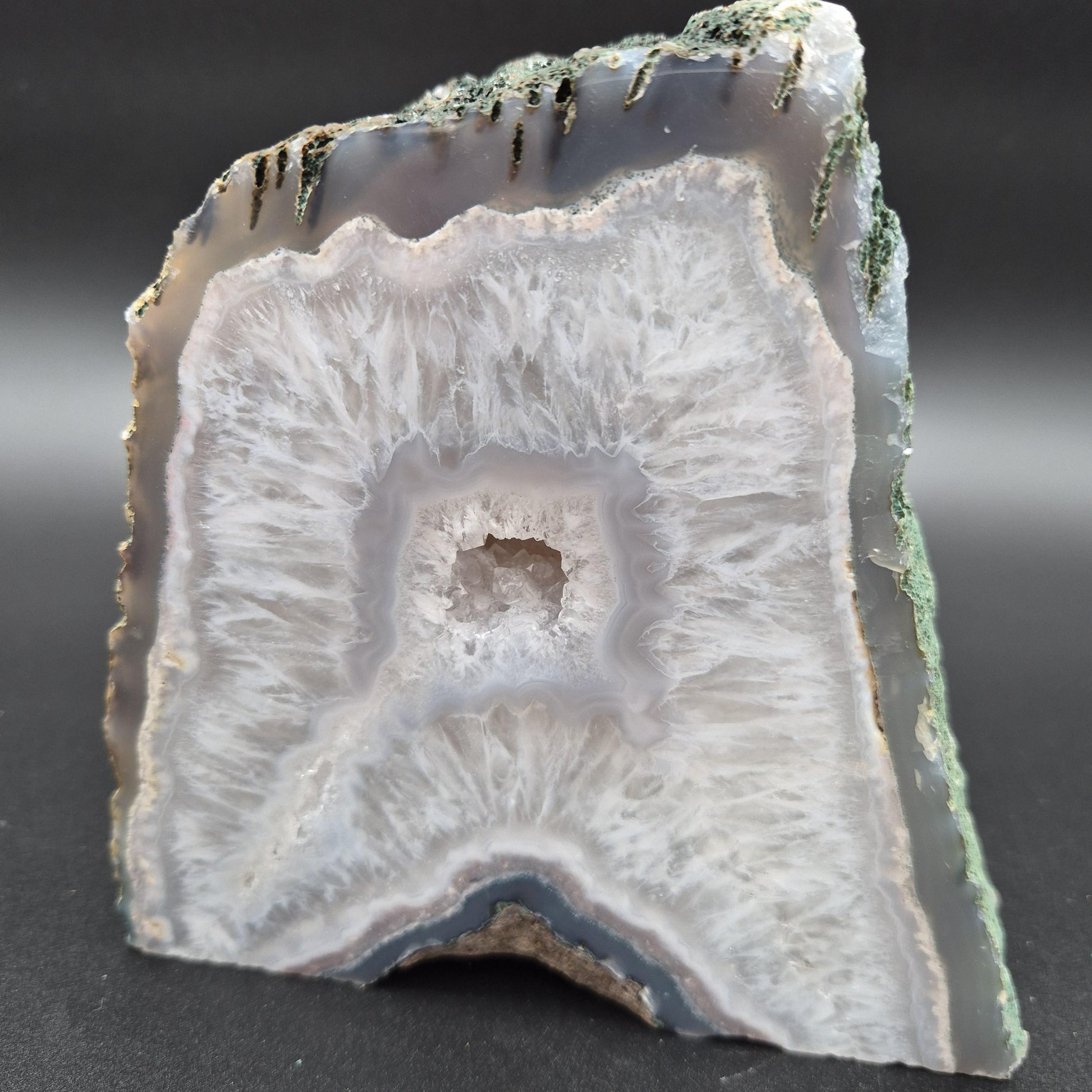 5.06 lb Druzy Amethyst with Blue Agate Cut Base – 6"x6"x2.5" – Brazil Crystal Hoarder