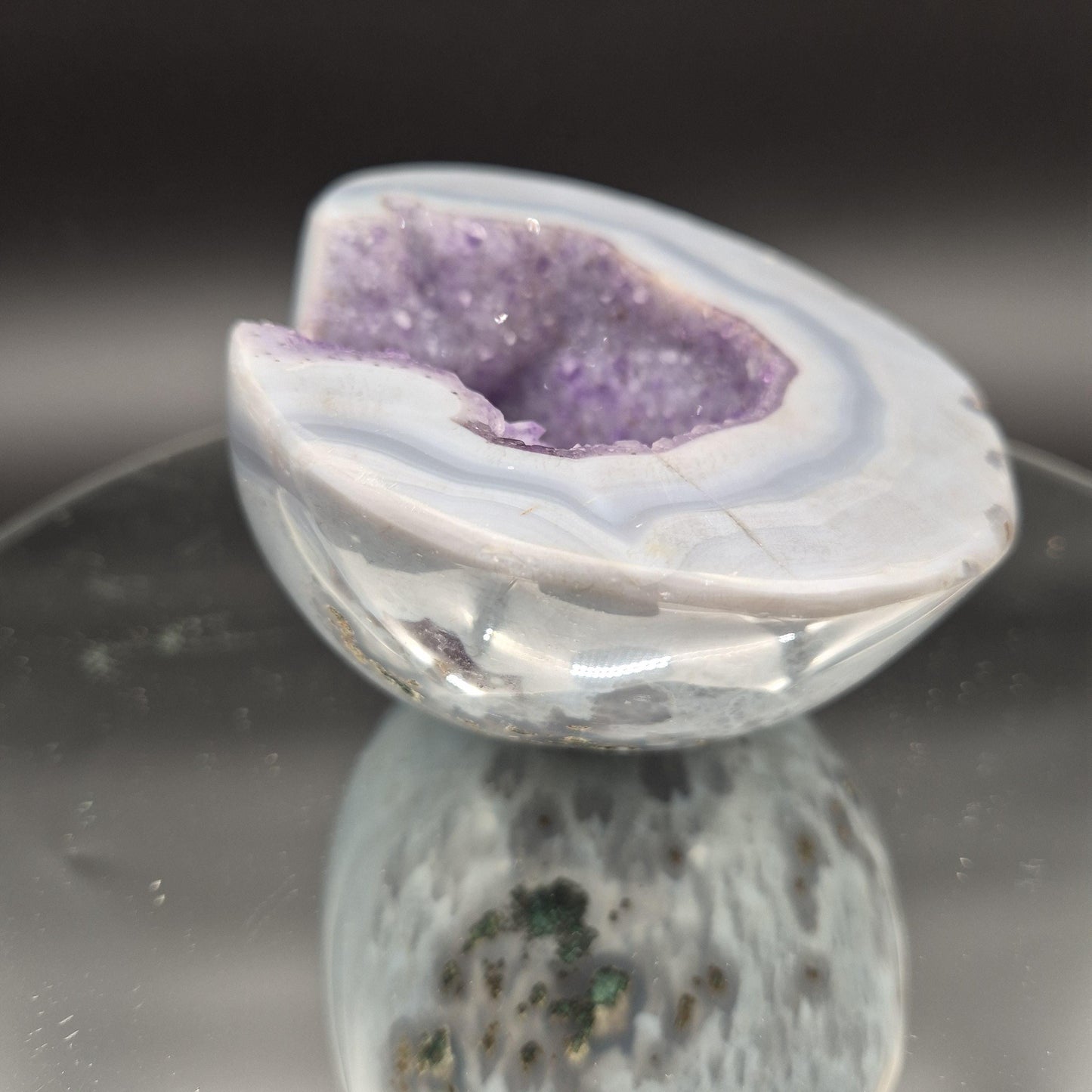 AAA+ Fully Polished Druzy Amethyst with Blue Banded Agate Freeform Brazil 3.21 lbs Crystal Hoarder