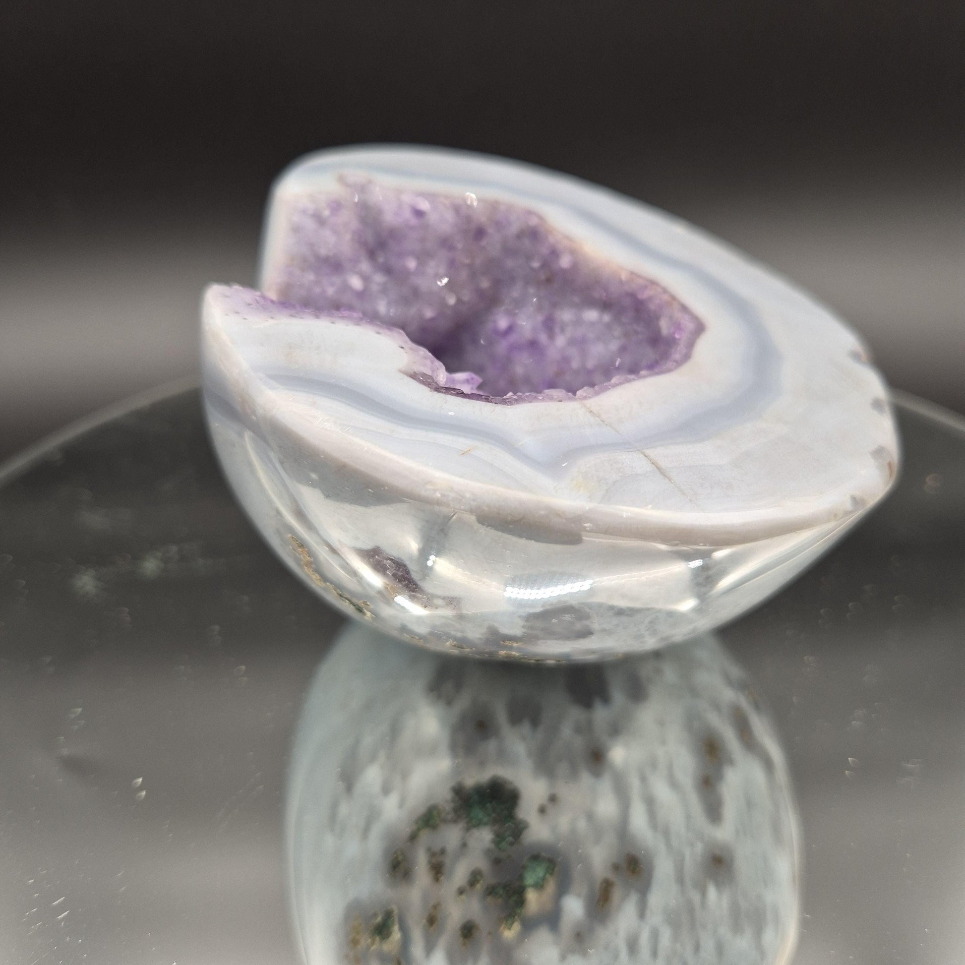 AAA+ Fully Polished Druzy Amethyst with Blue Banded Agate Freeform Brazil 3.21 lbs Crystal Hoarder