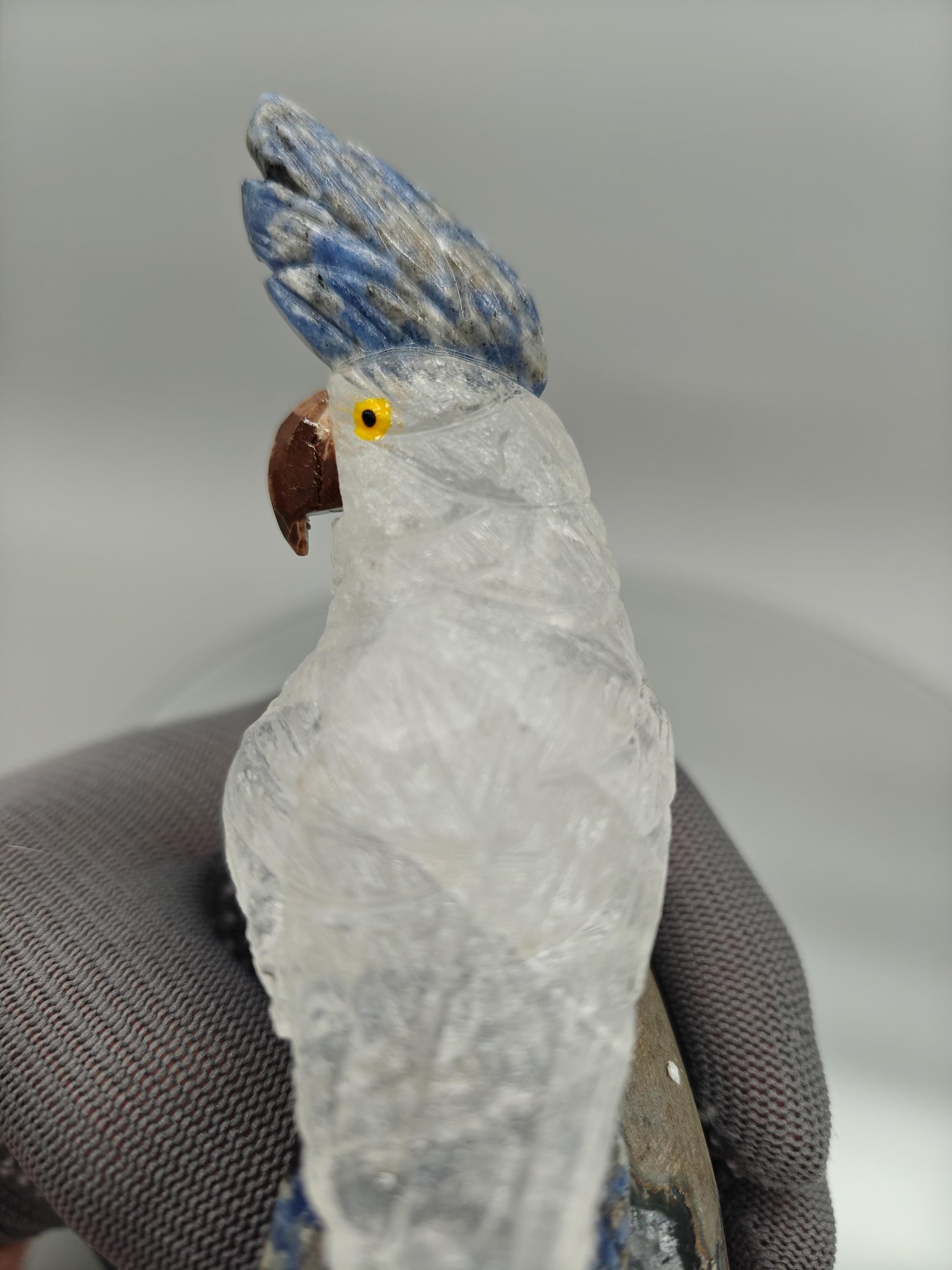 Hand Carved Clear Quartz Bird on Amethyst Base with Stalactite Eye | Sodalite & Jasper Inlay Crystal Hoarder